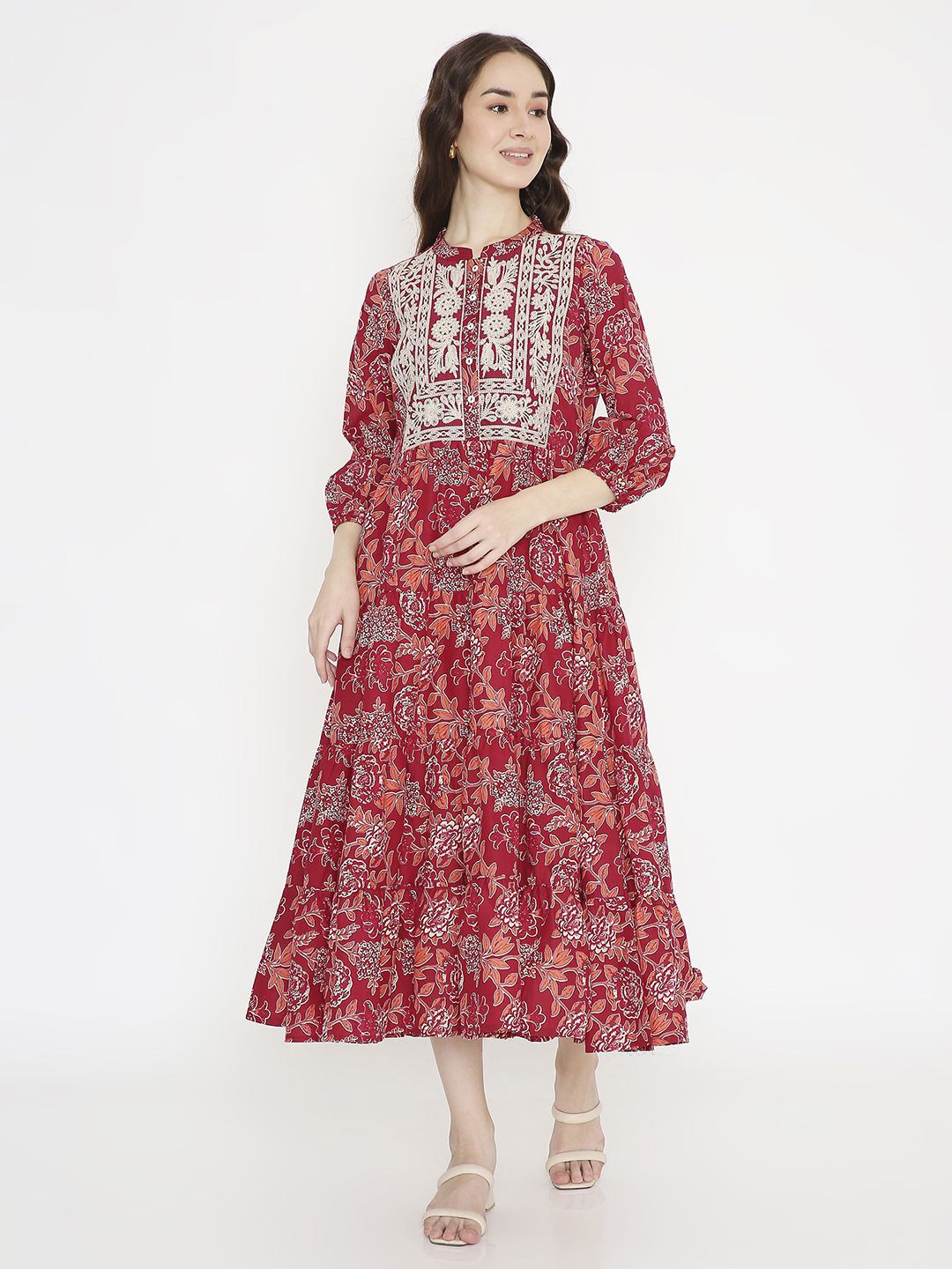 Saffron Threads Floral Printed Embroidered Detail Cotton Ethnic A-Line Midi Dress, Maroon
Saffron Threads Floral Printed Embroidered Detail Cotton Ethnic A-Line Midi Dress, Maroon