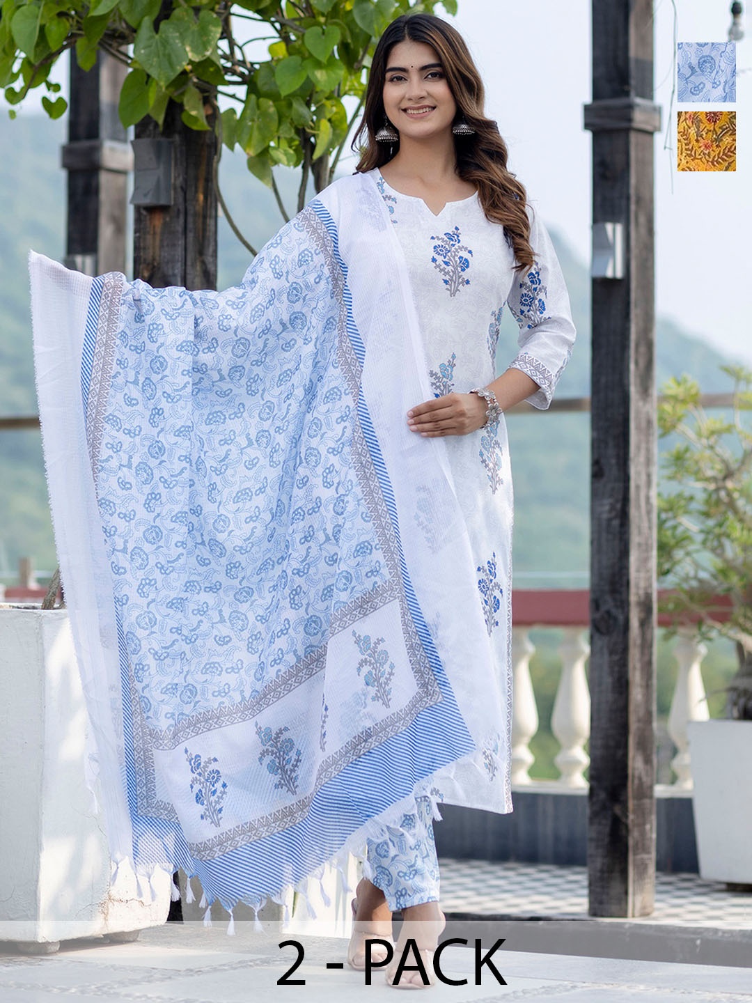 KALINI Selection of 2 Ethnic Motifs Printed Straight Kurta with Trousers & Dupatta, White
KALINI Selection of 2 Ethnic Motifs Printed Straight Kurta with Trousers & Dupatta, White
