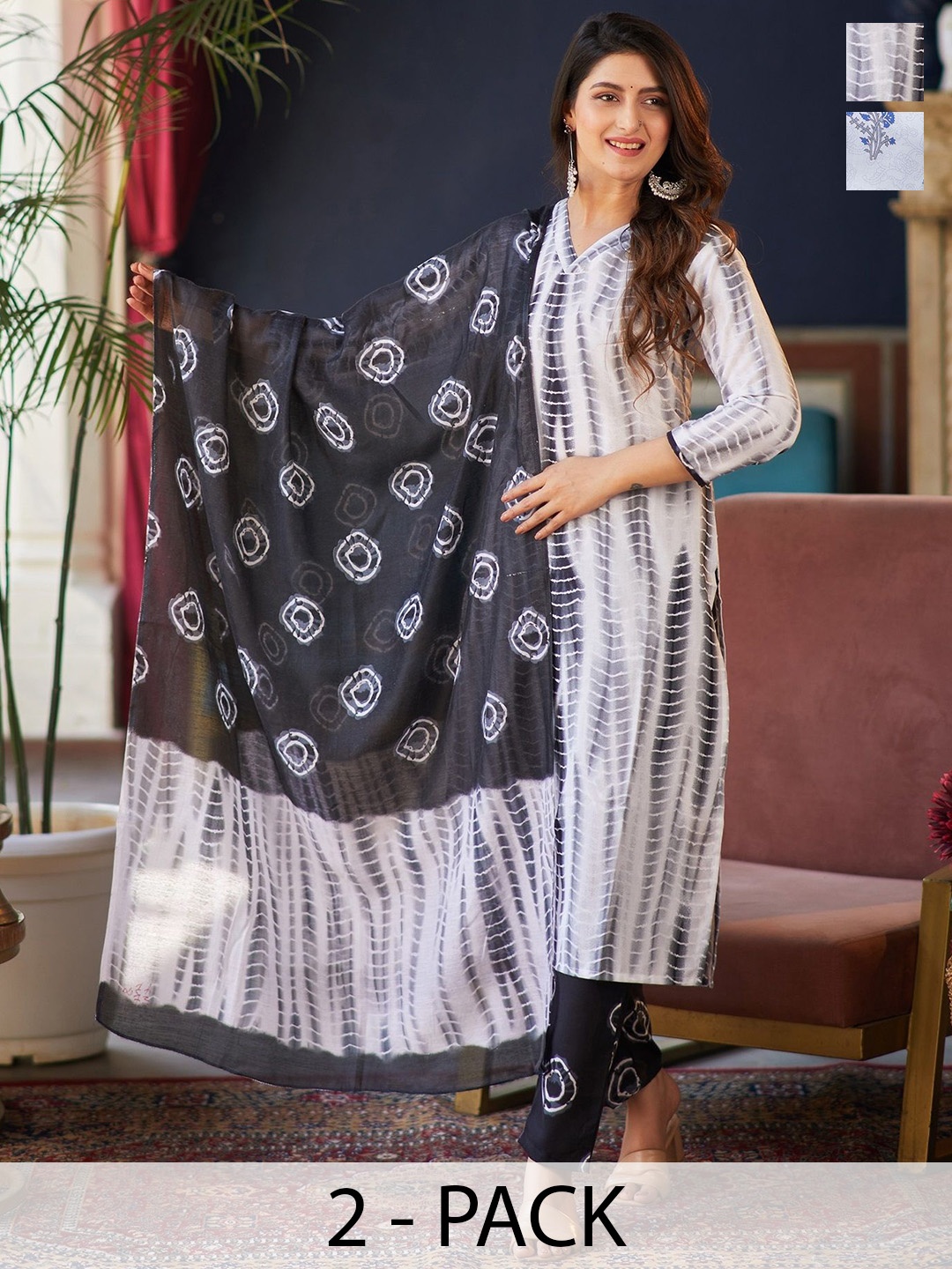 KALINI Selection of 2 Ethnic Motifs Printed Straight Kurta with Trousers & Dupatta, White
KALINI Selection of 2 Ethnic Motifs Printed Straight Kurta with Trousers & Dupatta, White