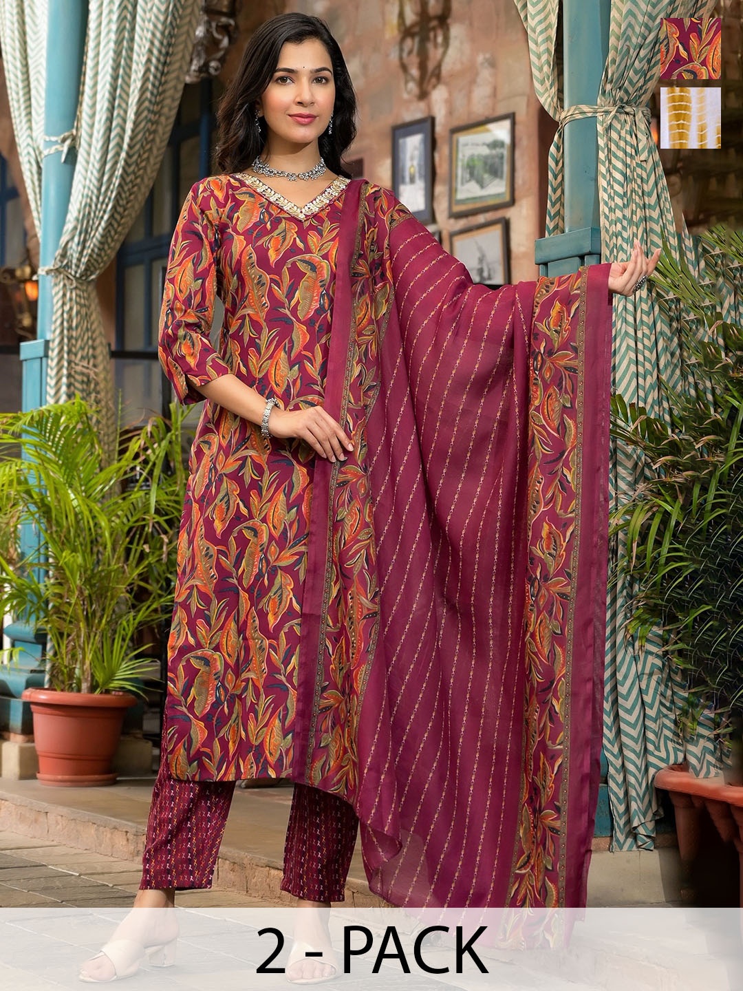 KALINI Selection Of 2 Ethnic Motifs Printed Straight Kurta With Trousers & Dupatta, Yellow
KALINI Selection Of 2 Ethnic Motifs Printed Straight Kurta With Trousers & Dupatta, Yellow