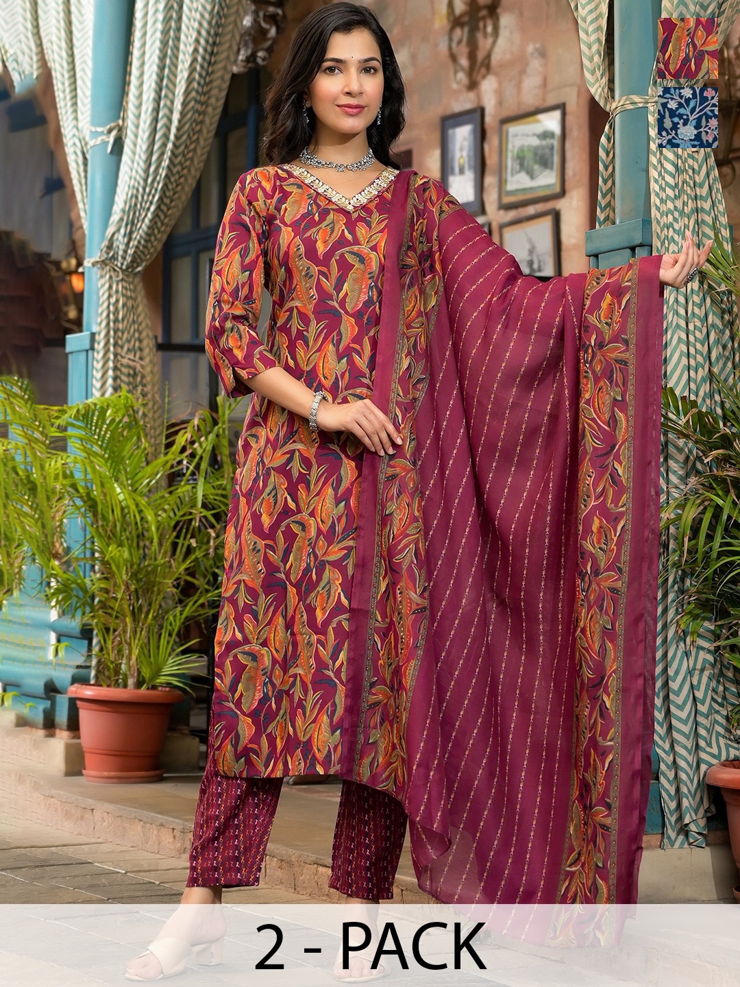 KALINI Pack Of 2 Ethnic Motifs Printed Straight Kurtas With Trousers & Dupattas, Maroon
KALINI Pack Of 2 Ethnic Motifs Printed Straight Kurtas With Trousers & Dupattas, Maroon
