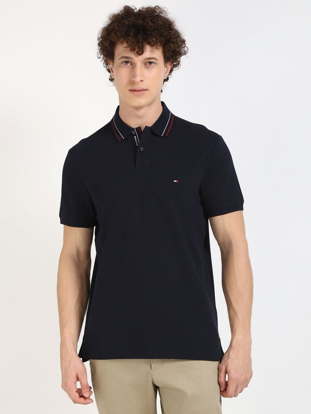 Tommy Hilfiger Men Solid Polo Collar Cotton T-shirt, Navy blue
Tommy Hilfiger Men Solid Polo Collar Cotton T-shirt, Navy blue