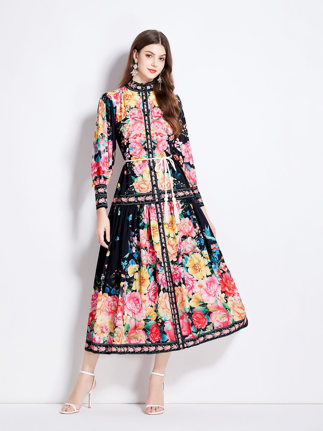 JC Collection Floral Printed Mock Neck Cuffed Sleeves A-Line Midi Dress, Black
JC Collection Floral Printed Mock Neck Cuffed Sleeves A-Line Midi Dress, Black