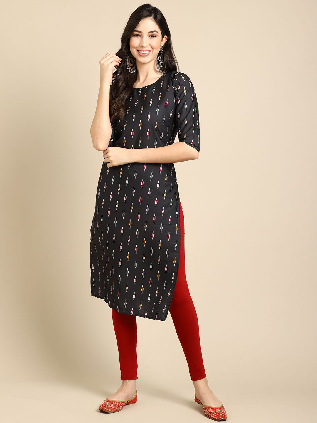 7Threads Ethnic Motifs Printed Straight Kurta, Black
7Threads Ethnic Motifs Printed Straight Kurta, Black