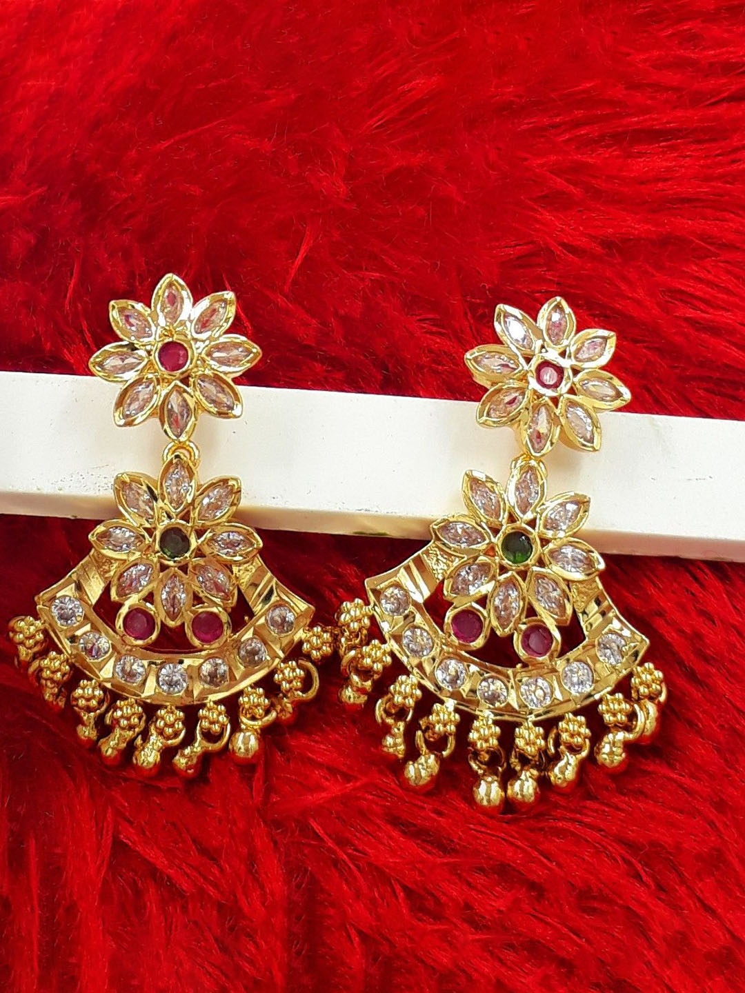 Anujeet Fashion Hub Gold-Plated American Diamond Studded Contemporary Drop Earrings
Anujeet Fashion Hub Gold-Plated American Diamond Studded Contemporary Drop Earrings