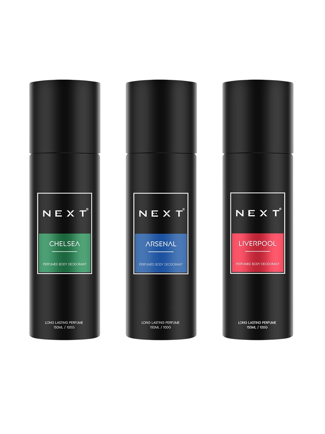 NEXT CARE Set Of 3 Liverpool, Chelsea & Arsenal Perfumed Body Deodorant - 150 ml Each, Black
NEXT CARE Set Of 3 Liverpool, Chelsea & Arsenal Perfumed Body Deodorant - 150 ml Each, Black