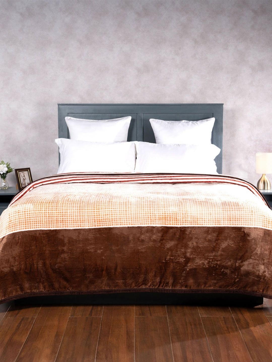 MYTRIDENT Jasper Black & Peach-Coloured Striped 290 GSM AC Room Double Bed Blanket, Brown
MYTRIDENT Jasper Black & Peach-Coloured Striped 290 GSM AC Room Double Bed Blanket, Brown