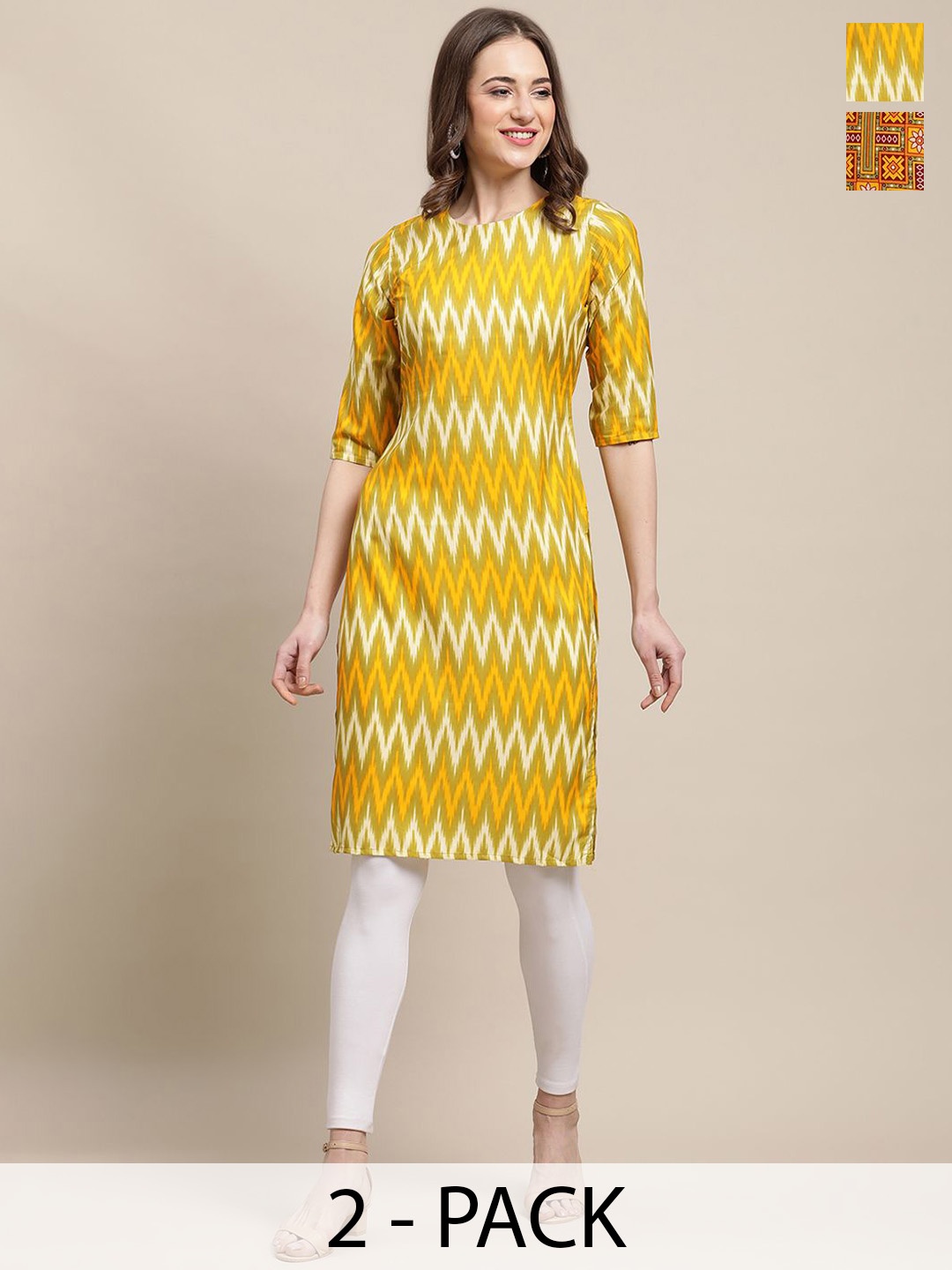 7Threads Selection of 2 Ethnic Motifs & Geometric Printed Round Neck Straight Kurtas, Yellow
7Threads Selection of 2 Ethnic Motifs & Geometric Printed Round Neck Straight Kurtas, Yellow