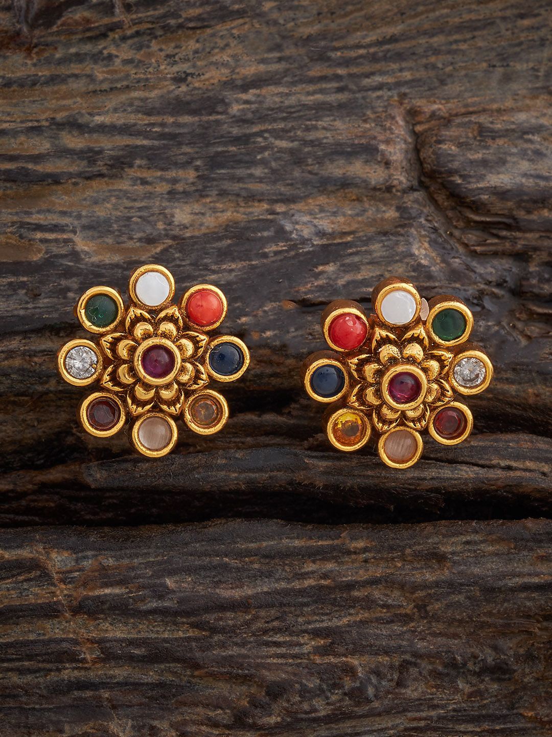 Kushal's Fashion Jewellery Gold-Plated Stone Studded Floral Navaratna Studs Earrings
Kushal's Fashion Jewellery Gold-Plated Stone Studded Floral Navaratna Studs Earrings