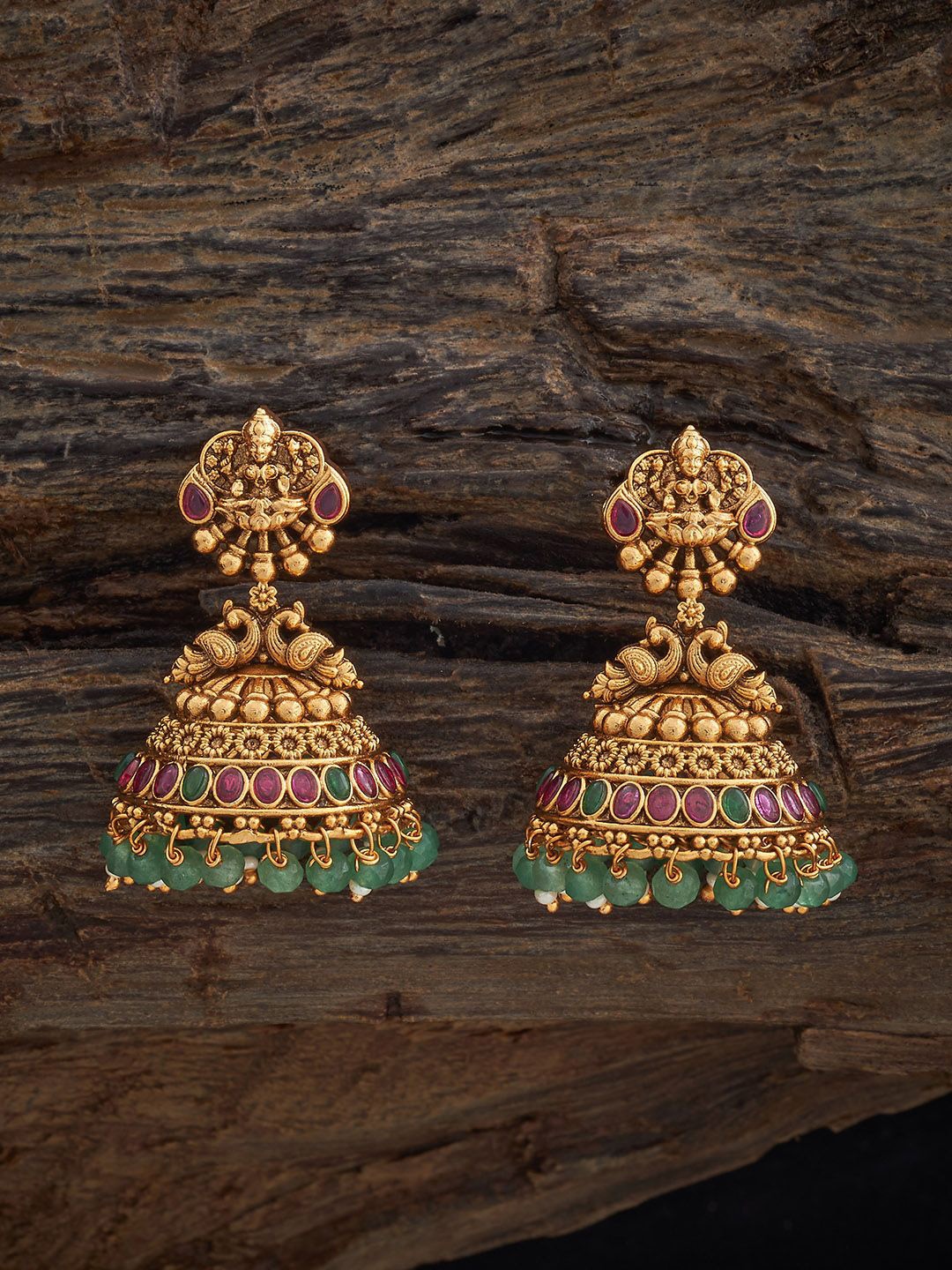 Kushal's Fashion Jewellery Gold-Plated Stone Studded & Beaded Lakshmi Goddess Jhumkas
Kushal's Fashion Jewellery Gold-Plated Stone Studded & Beaded Lakshmi Goddess Jhumkas