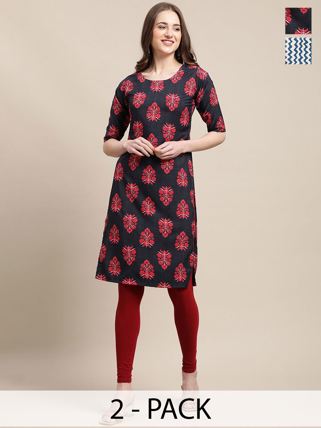 7Threads Set Of 2 Floral Printed Round Neck Regular Sleeves Machine Weave Straight Kurta, Black
7Threads Set Of 2 Floral Printed Round Neck Regular Sleeves Machine Weave Straight Kurta, Black