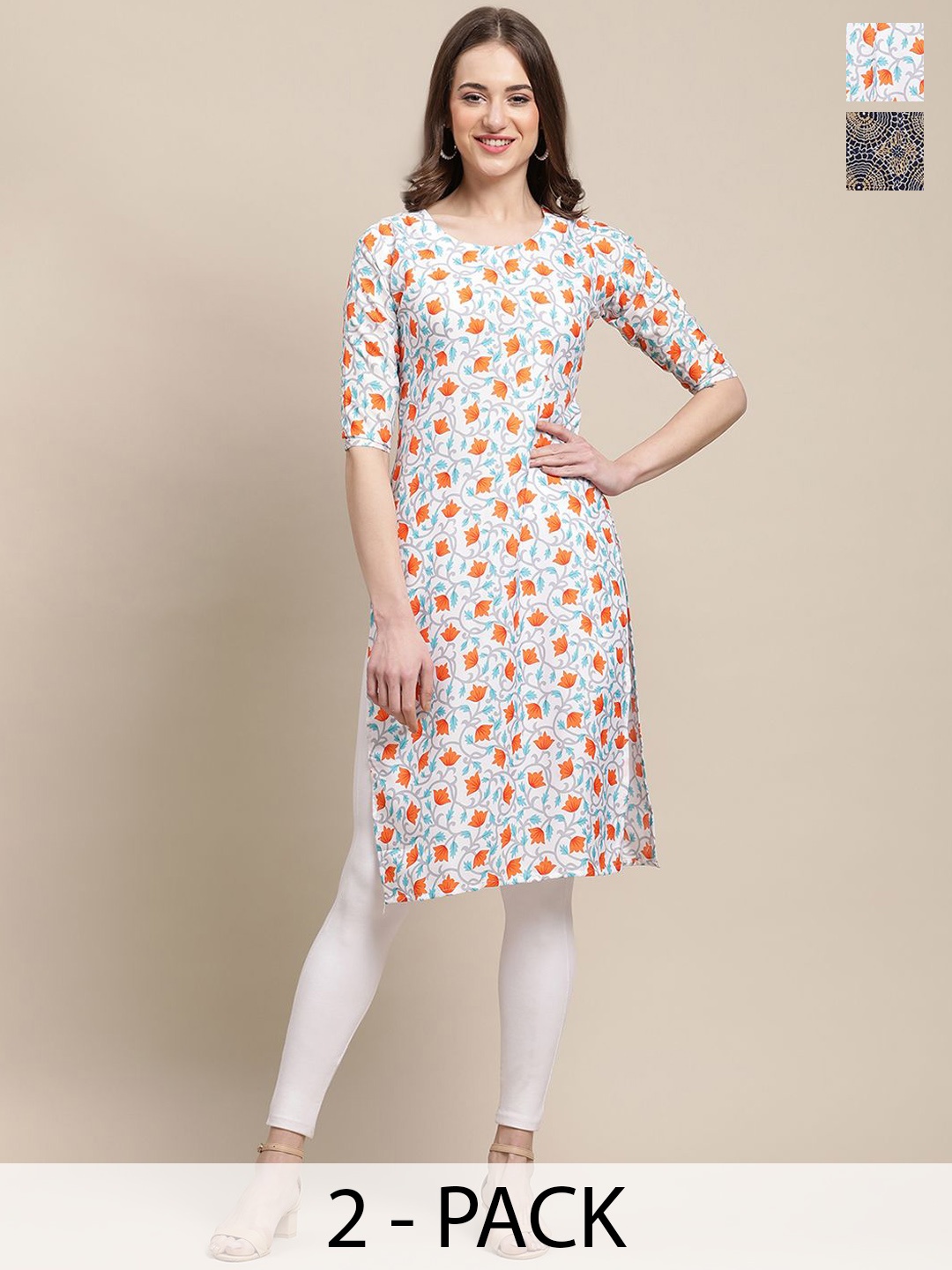 7Threads Selection Of 2 Floral Printed Round Neck Regular Sleeves Straight Kurtas, Orange
7Threads Selection Of 2 Floral Printed Round Neck Regular Sleeves Straight Kurtas, Orange