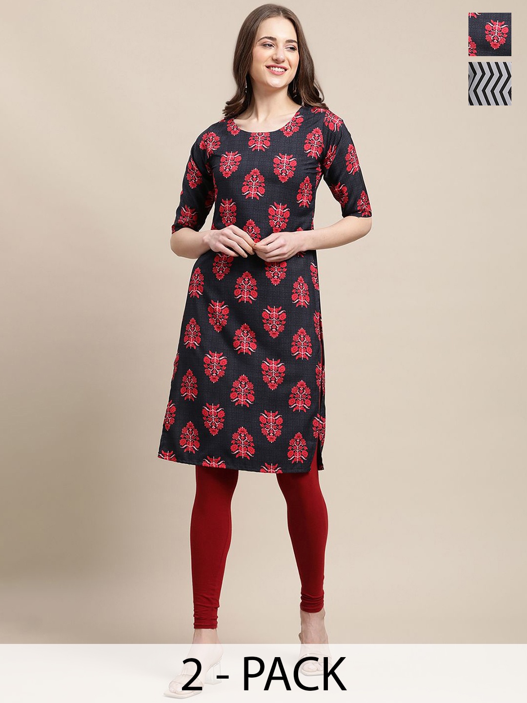 7Threads Set Of 2 Floral Printed Round Neck Regular Sleeves Machine Weave Straight Kurta, Black
7Threads Set Of 2 Floral Printed Round Neck Regular Sleeves Machine Weave Straight Kurta, Black