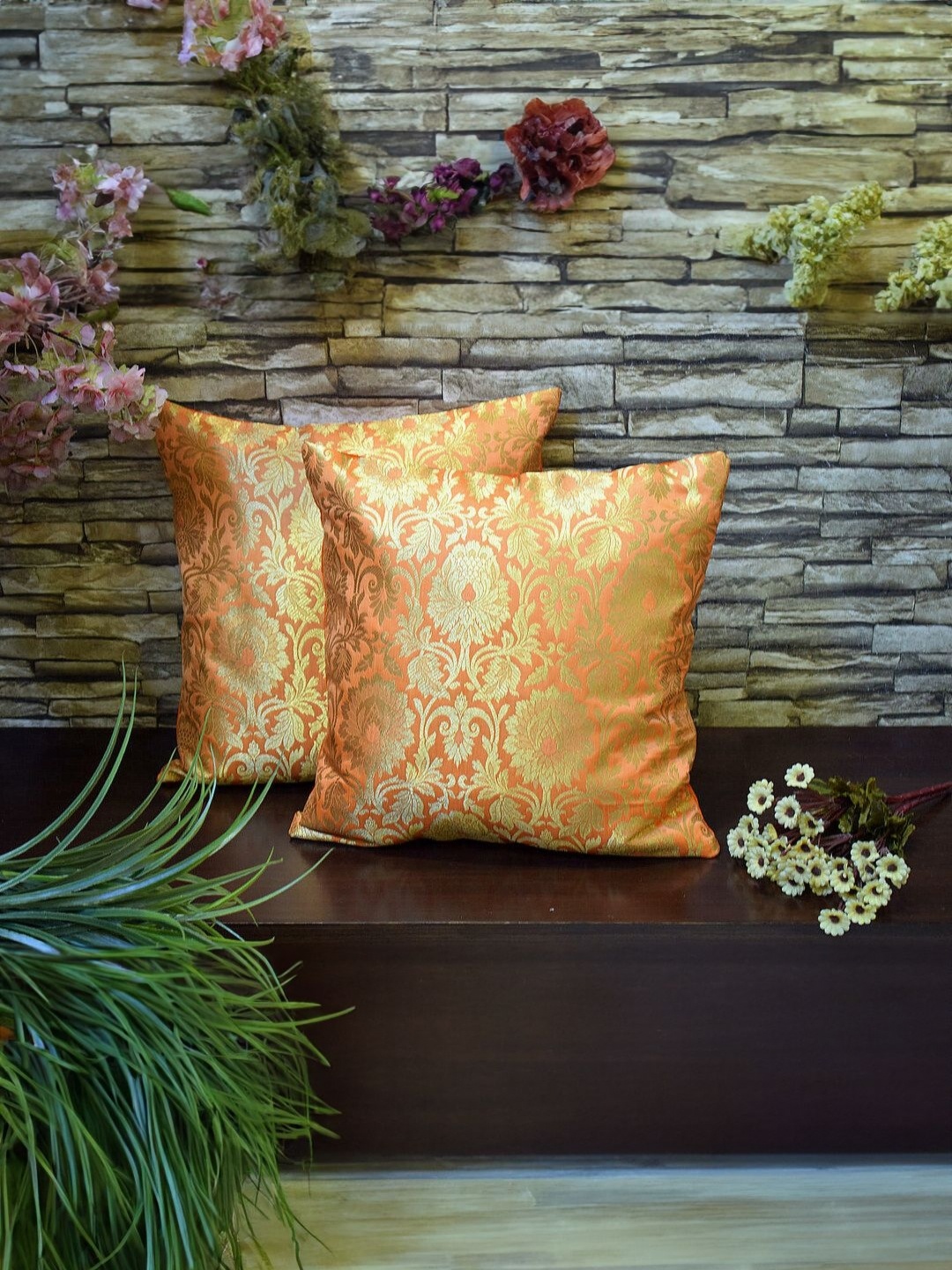 RoyalDeco Mughal Banarasi Orange 2 Pieces Ethnic Motifs Brocade Square Cushion Covers
RoyalDeco Mughal Banarasi Orange 2 Pieces Ethnic Motifs Brocade Square Cushion Covers