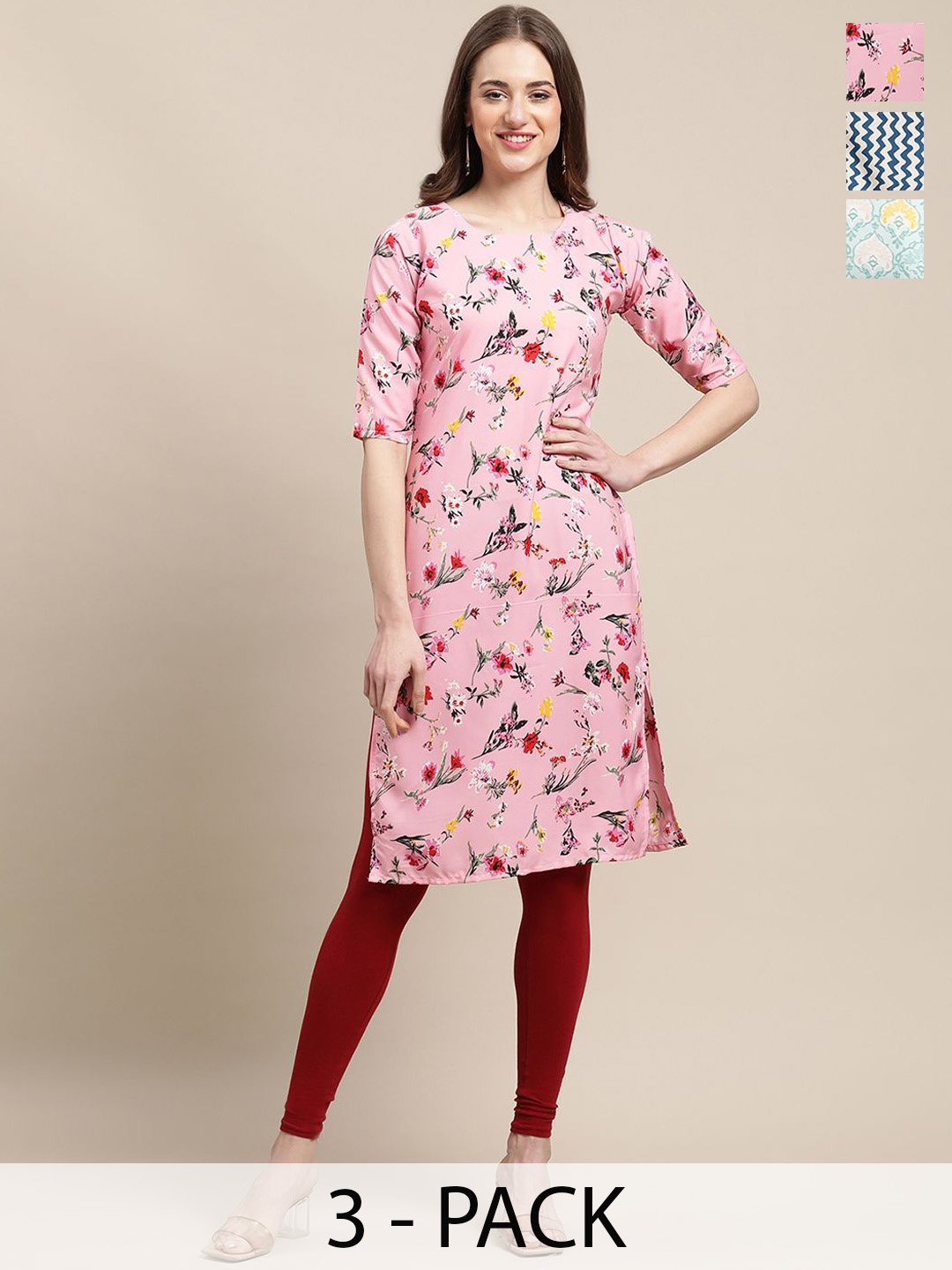 7Threads Selection of 3 Ethnic Motifs Printed Round Neck Crepe Straight Kurtas, Pink
7Threads Selection of 3 Ethnic Motifs Printed Round Neck Crepe Straight Kurtas, Pink