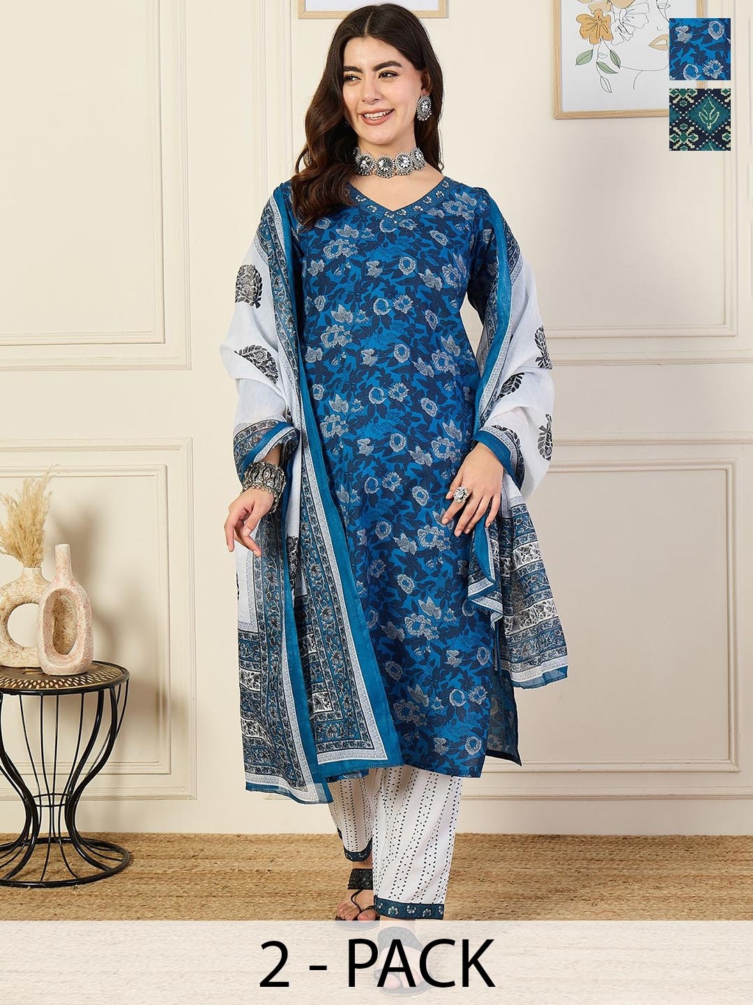 KALINI Selection Of 2 Ethnic Motifs Printed Straight Kurta With Trousers & Dupatta, Yellow
KALINI Selection Of 2 Ethnic Motifs Printed Straight Kurta With Trousers & Dupatta, Yellow