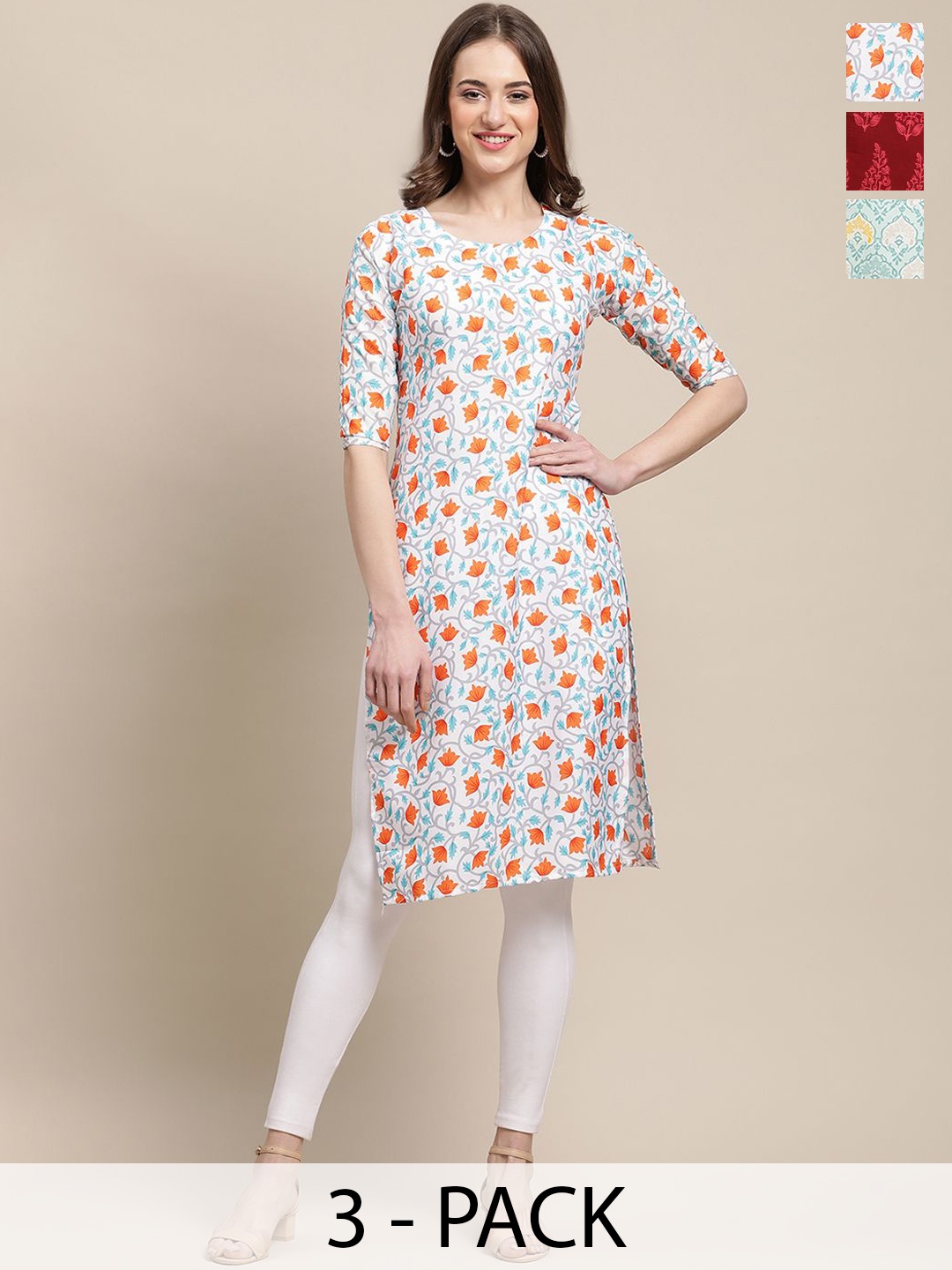 7Threads Set Of 3 Floral Printed Round Neck Regular Sleeves Machine Weave Straight Kurta, Orange
7Threads Set Of 3 Floral Printed Round Neck Regular Sleeves Machine Weave Straight Kurta, Orange