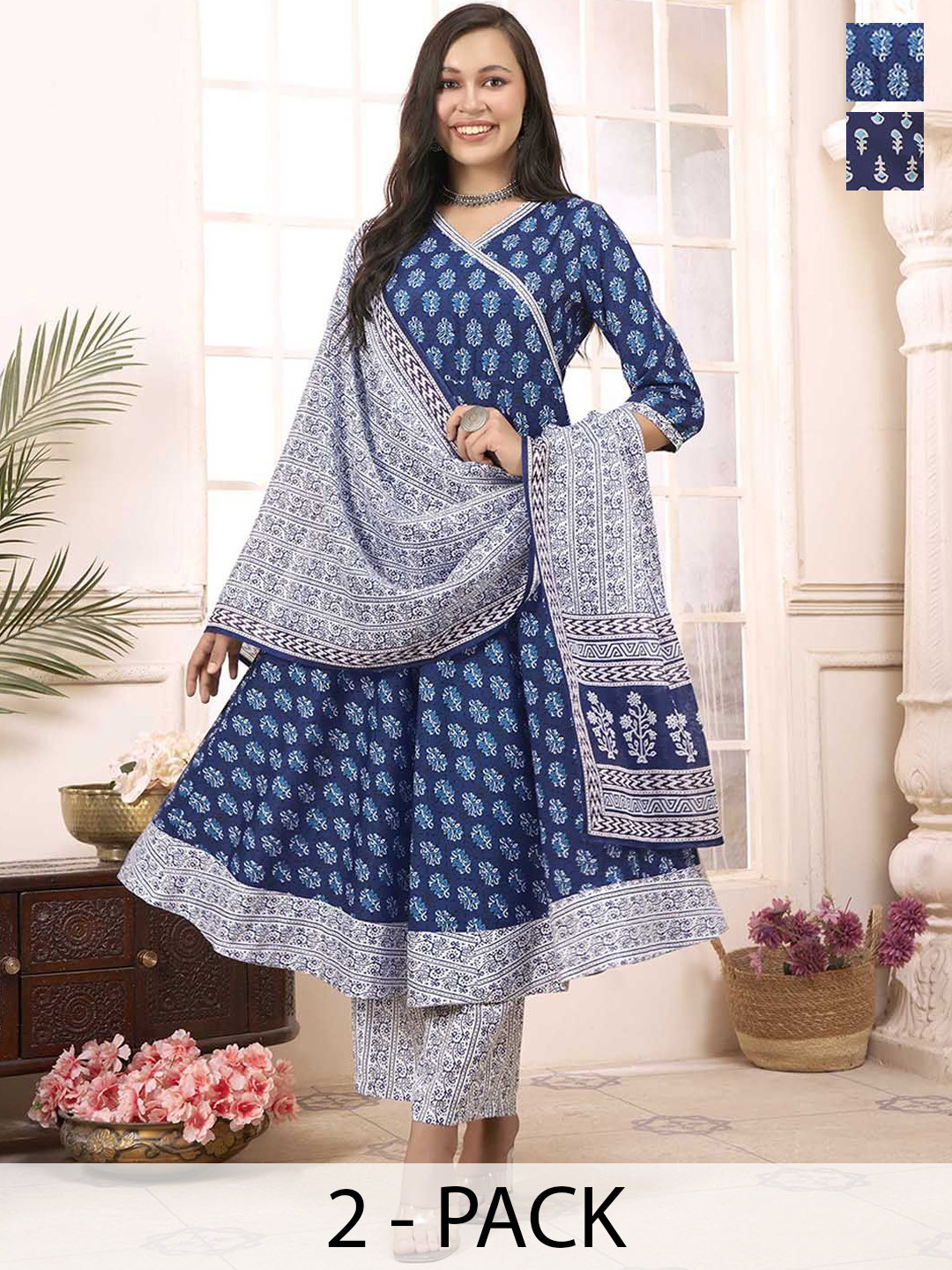 Anouk Rustic Selection Of 2 Floral Printed Anarkali Kurta With Palazzos & Dupatta, Navy blue
Anouk Rustic Selection Of 2 Floral Printed Anarkali Kurta With Palazzos & Dupatta, Navy blue