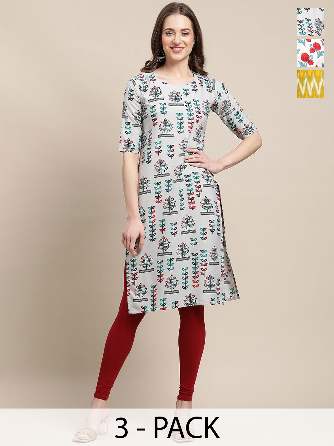 7Threads Selection Of 3 Floral Printed Round Neck Regular Sleeves Straight Kurtas, Grey
7Threads Selection Of 3 Floral Printed Round Neck Regular Sleeves Straight Kurtas, Grey