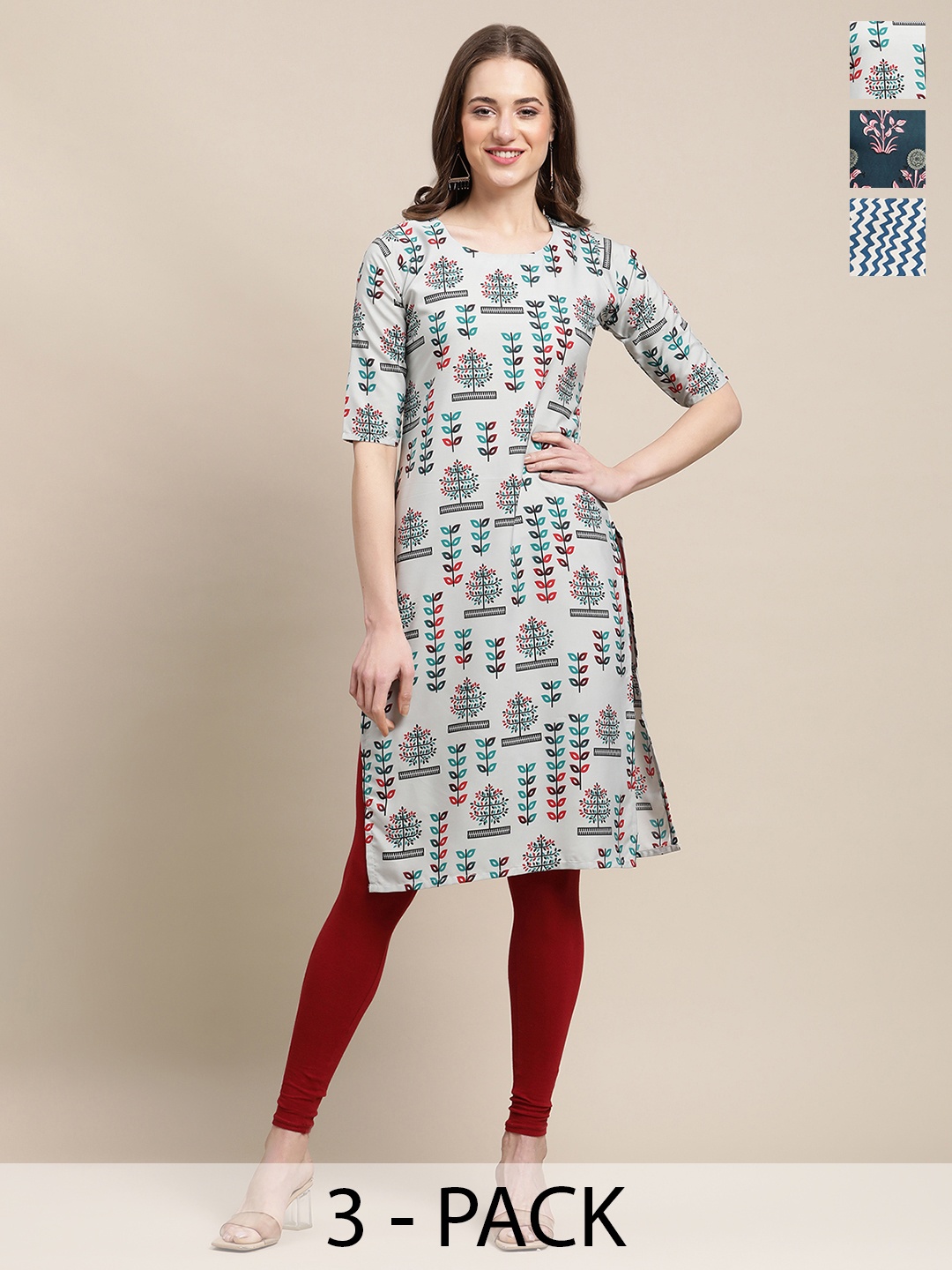 7Threads Selection of 3 Ethnic Motifs Printed Round Neck Crepe Straight Kurtas, Green
7Threads Selection of 3 Ethnic Motifs Printed Round Neck Crepe Straight Kurtas, Green