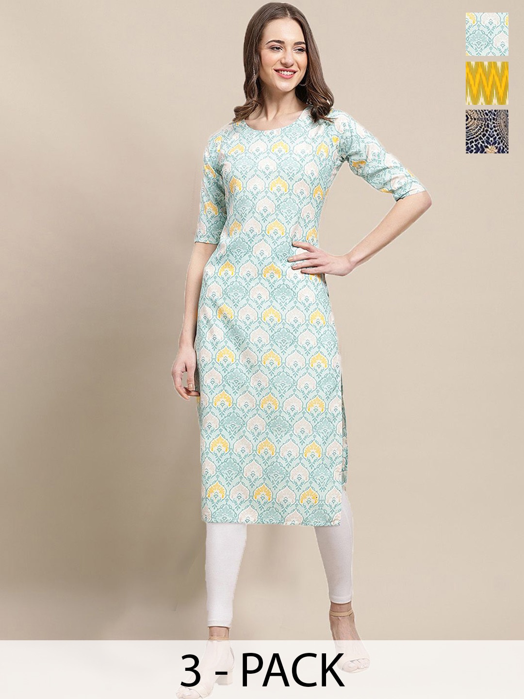 7Threads Selection Of 3 Ethnic Motifs Printed Round Neck Regular Sleeves Straight Kurtas, Blue
7Threads Selection Of 3 Ethnic Motifs Printed Round Neck Regular Sleeves Straight Kurtas, Blue