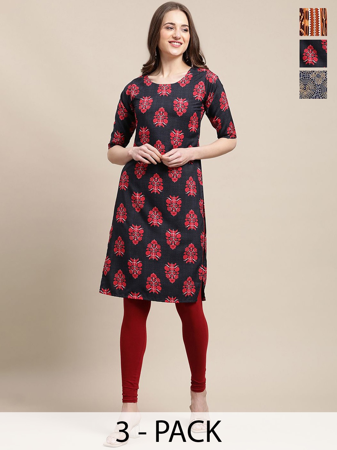 7Threads Set Of 3 Floral Printed Round Neck Regular Sleeves Machine Weave Straight Kurta, Black
7Threads Set Of 3 Floral Printed Round Neck Regular Sleeves Machine Weave Straight Kurta, Black