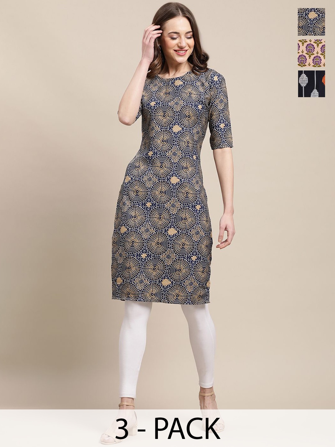 7Threads Selection Of 3 Ethnic Motifs Printed Round Neck Crepe Straight Kurta, Navy blue
7Threads Selection Of 3 Ethnic Motifs Printed Round Neck Crepe Straight Kurta, Navy blue