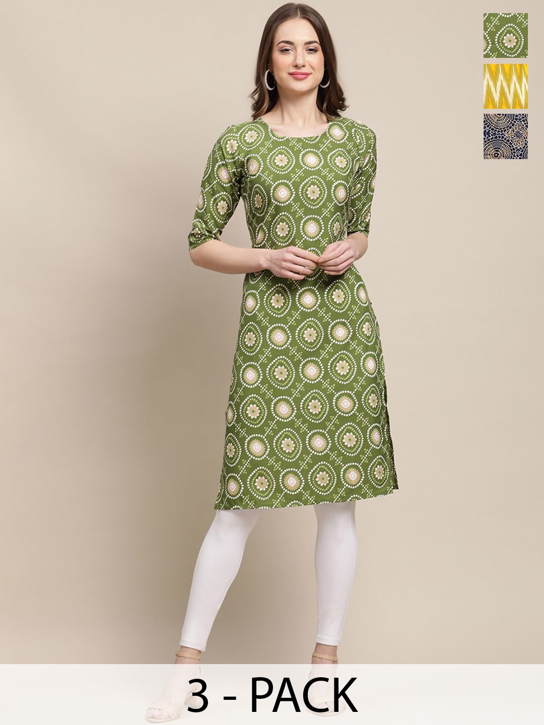 7Threads Selection Of 3 Ethnic Motifs Printed Round Neck Straight Crepe Kurtas, Green
7Threads Selection Of 3 Ethnic Motifs Printed Round Neck Straight Crepe Kurtas, Green