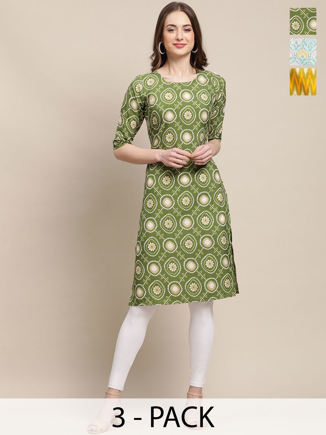 7Threads Selection Of 3 Ethnic Motifs Printed Round Neck Straight Crepe Kurtas, Green
7Threads Selection Of 3 Ethnic Motifs Printed Round Neck Straight Crepe Kurtas, Green