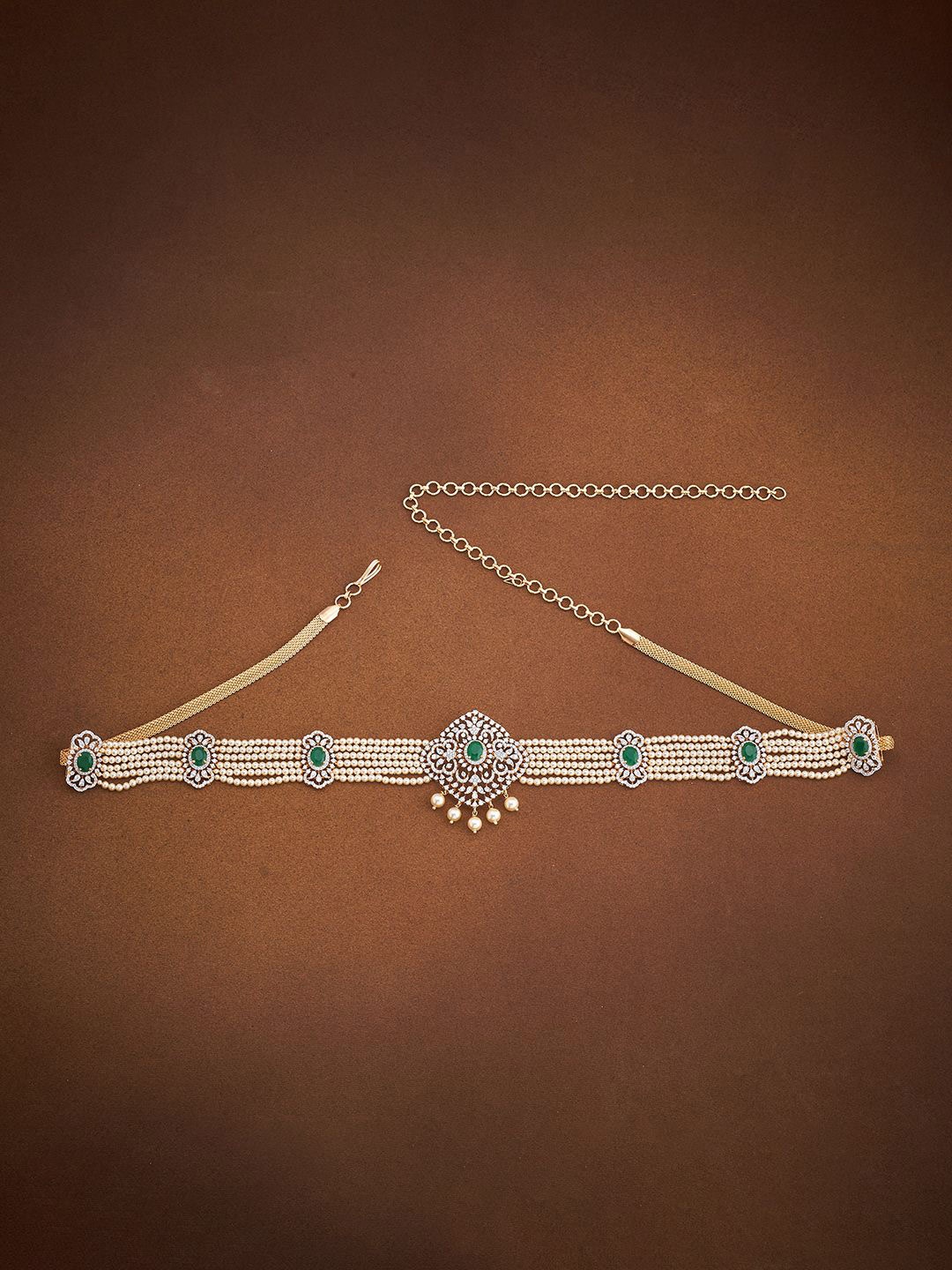 Kushal's Fashion Jewellery Rhodium-Plated Zircon Stones Studded & Beaded Kamarbandh, Green
Kushal's Fashion Jewellery Rhodium-Plated Zircon Stones Studded & Beaded Kamarbandh, Green