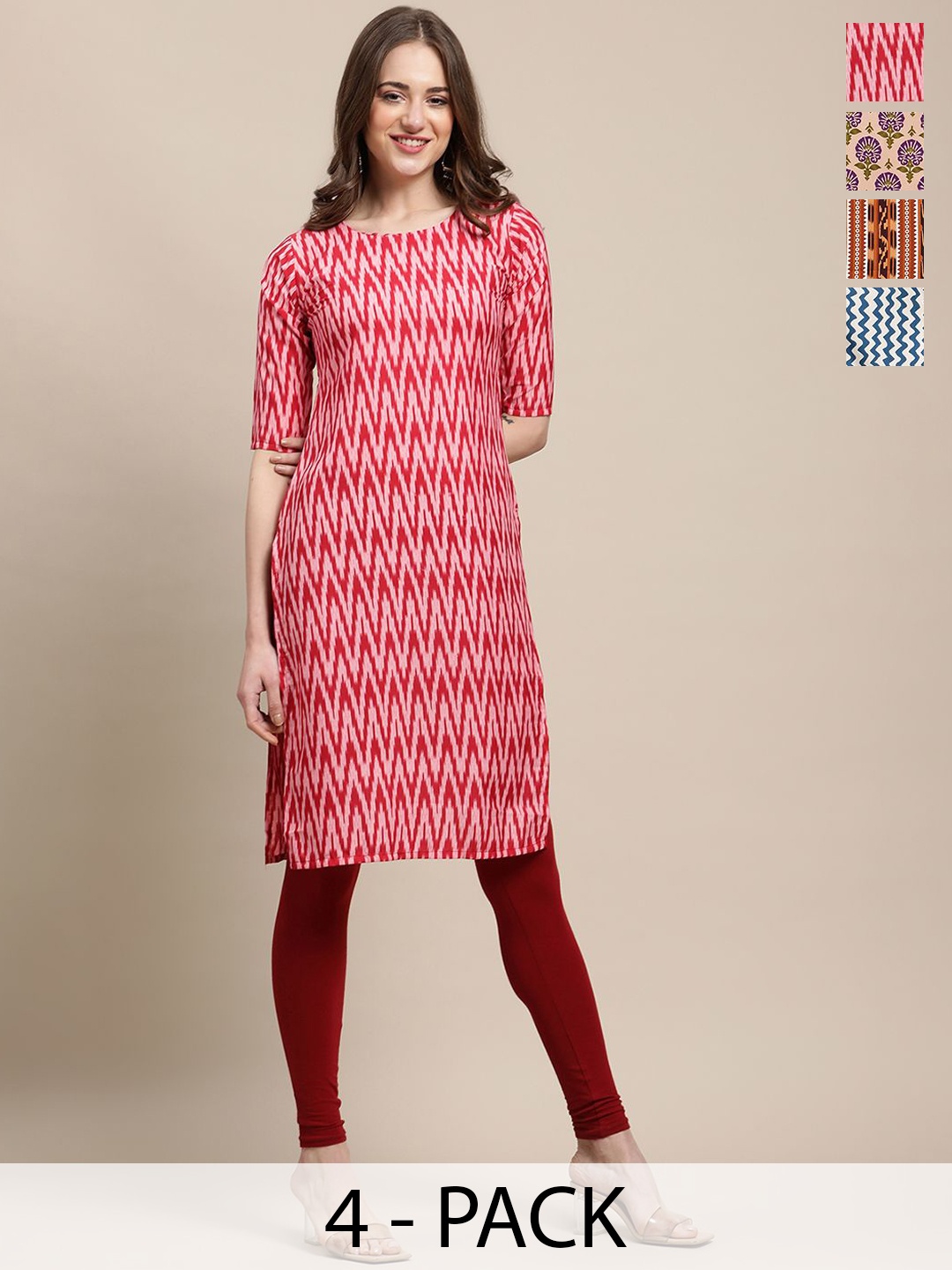7Threads Selection Of 4 Chevron Printed Round Neck Regular Sleeves Straight Kurtas, Red
7Threads Selection Of 4 Chevron Printed Round Neck Regular Sleeves Straight Kurtas, Red