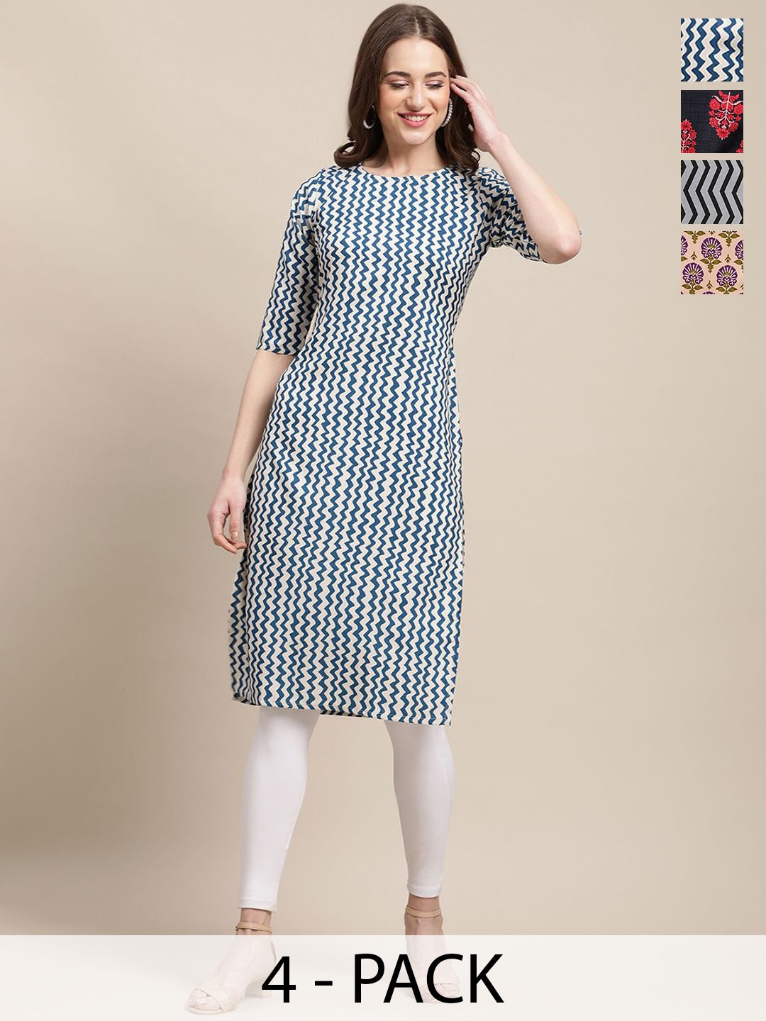 7Threads Selection Of 4 Ethnic Motifs & Chevron Printed Crepe Straight Kurtas, Navy blue
7Threads Selection Of 4 Ethnic Motifs & Chevron Printed Crepe Straight Kurtas, Navy blue