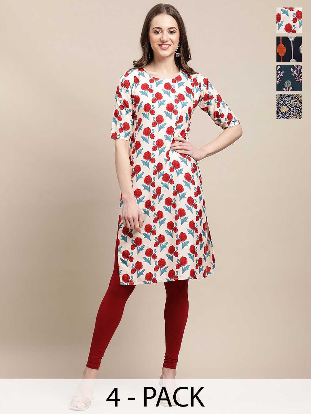 7Threads Set Of 4 Floral Printed Round Neck Regular Sleeves Machine Weave Straight Kurta, White
7Threads Set Of 4 Floral Printed Round Neck Regular Sleeves Machine Weave Straight Kurta, White