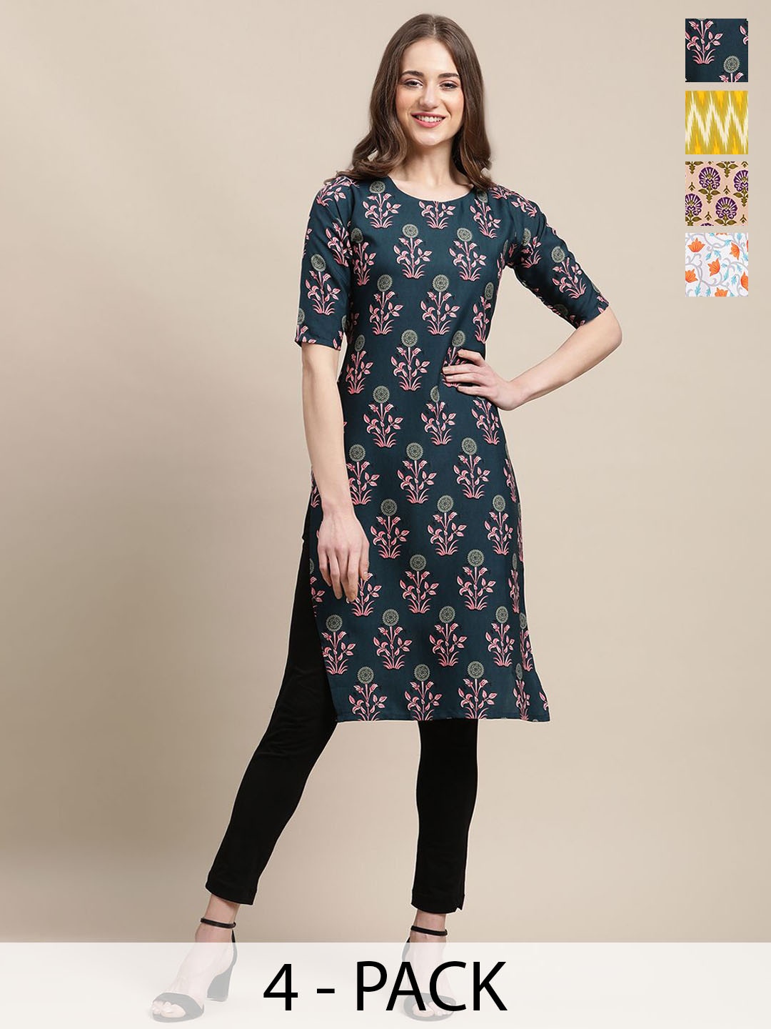 7Threads Set Of 4 Floral Printed Round Neck Regular Sleeves Machine Weave Straight Kurta, Teal
7Threads Set Of 4 Floral Printed Round Neck Regular Sleeves Machine Weave Straight Kurta, Teal