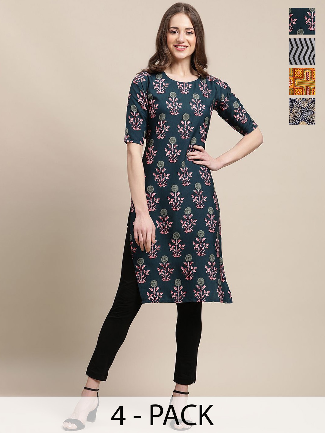 7Threads Selection Of 4 Ethnic Motifs Printed Round Neck Straight Crepe Kurtas, Green
7Threads Selection Of 4 Ethnic Motifs Printed Round Neck Straight Crepe Kurtas, Green