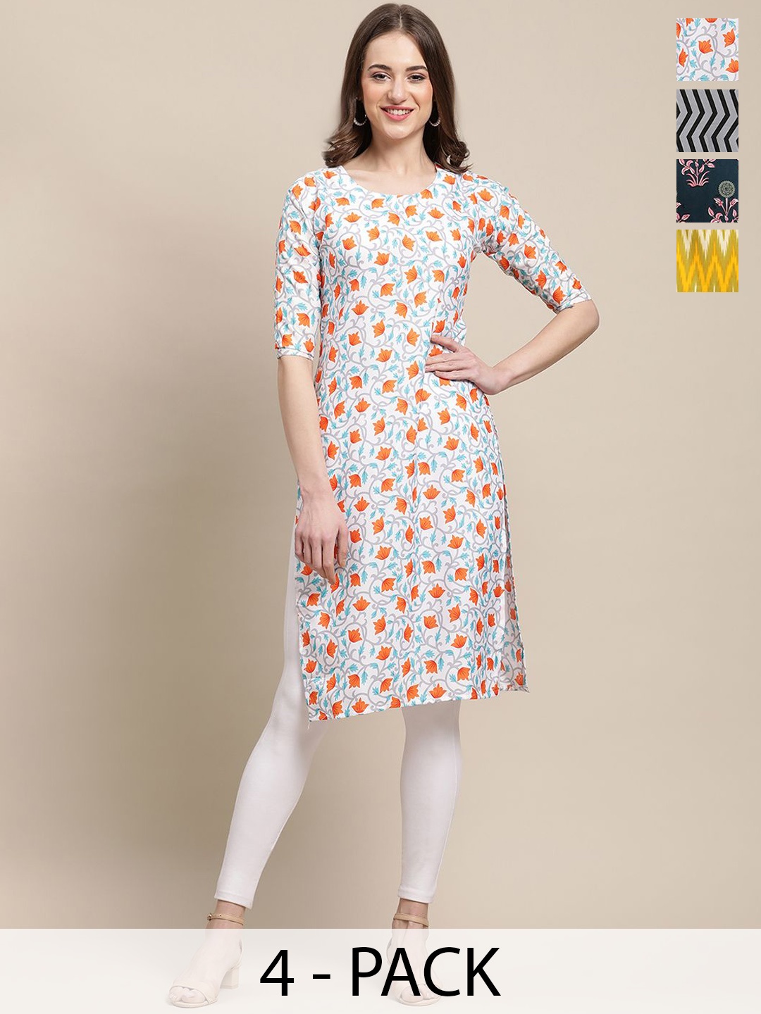 7Threads Selection Of 4 Floral Printed Round Neck Regular Sleeves Straight Kurtas, Orange
7Threads Selection Of 4 Floral Printed Round Neck Regular Sleeves Straight Kurtas, Orange