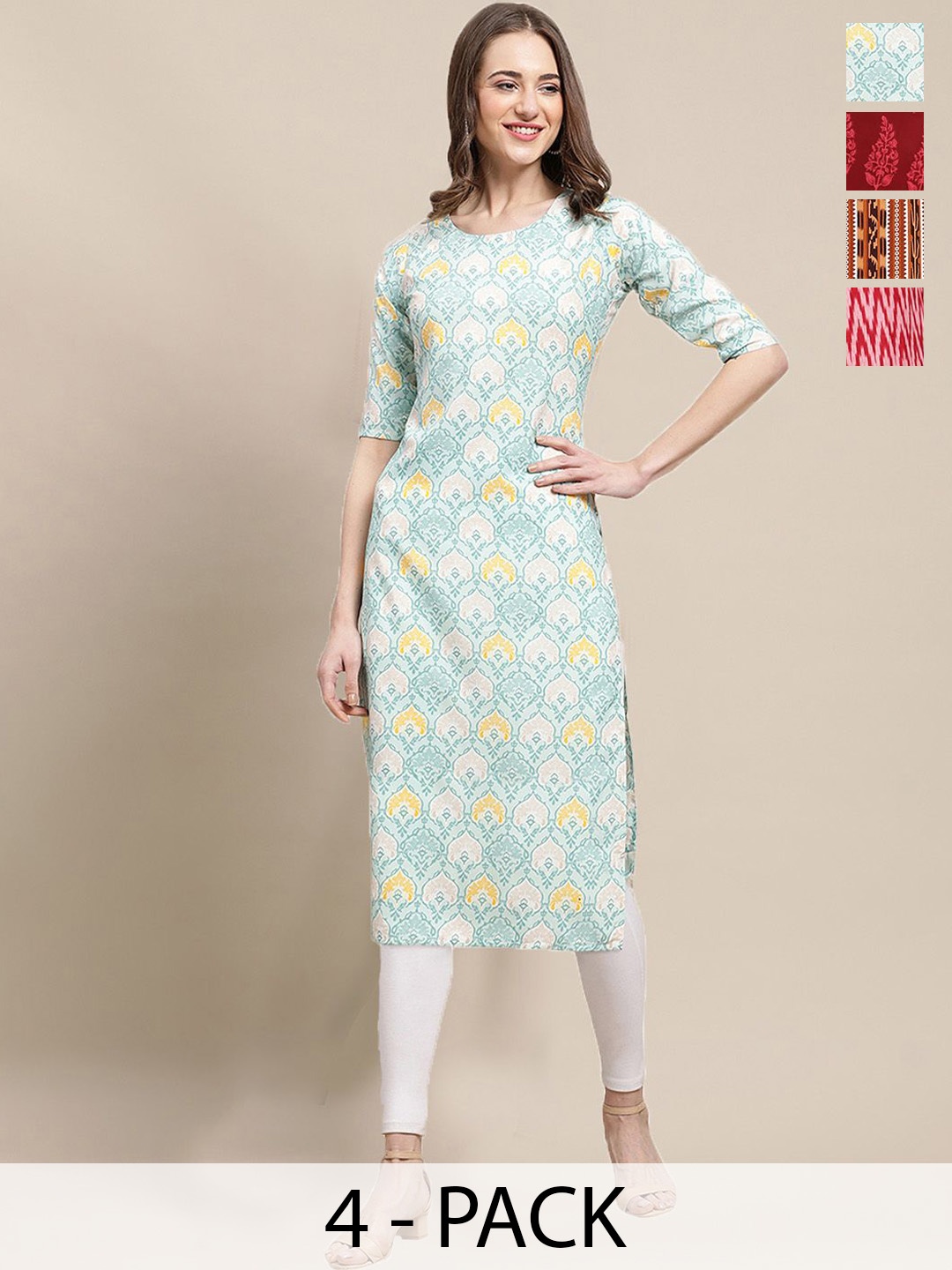 7Threads Set Of 4 Ethnic Motifs Printed Round Neck Machine Weave Straight Kurta, Blue
7Threads Set Of 4 Ethnic Motifs Printed Round Neck Machine Weave Straight Kurta, Blue