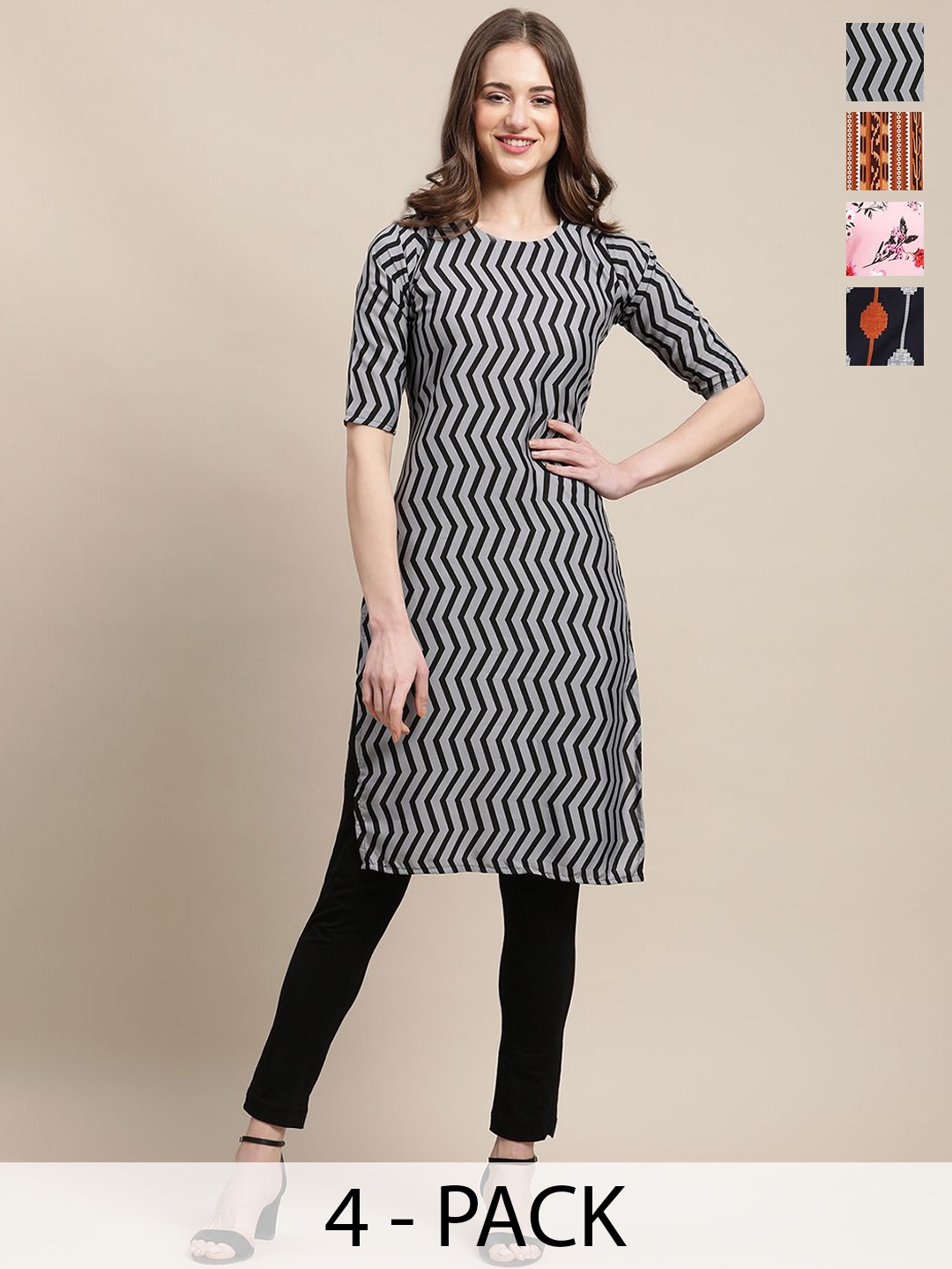 7Threads Selection Of 4 Chevron Printed Round Neck Straight Kurtas, Black
7Threads Selection Of 4 Chevron Printed Round Neck Straight Kurtas, Black