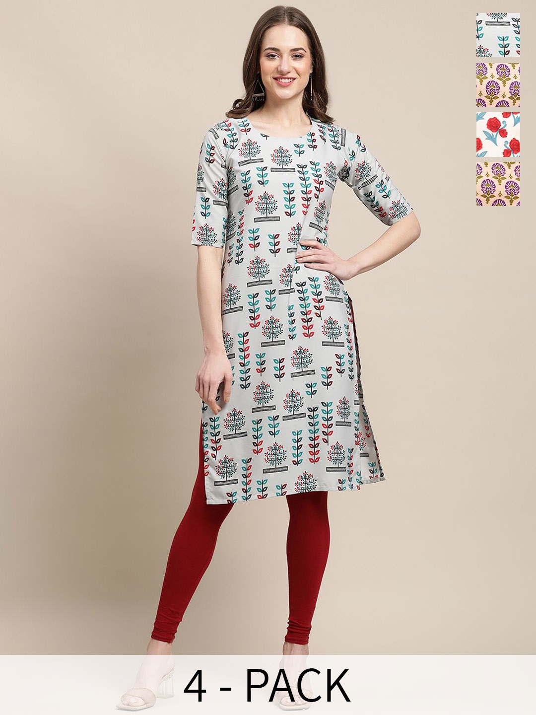 7Threads Set Of 4 Floral Printed Round Neck Regular Sleeves Machine Weave Straight Kurta, Green
7Threads Set Of 4 Floral Printed Round Neck Regular Sleeves Machine Weave Straight Kurta, Green