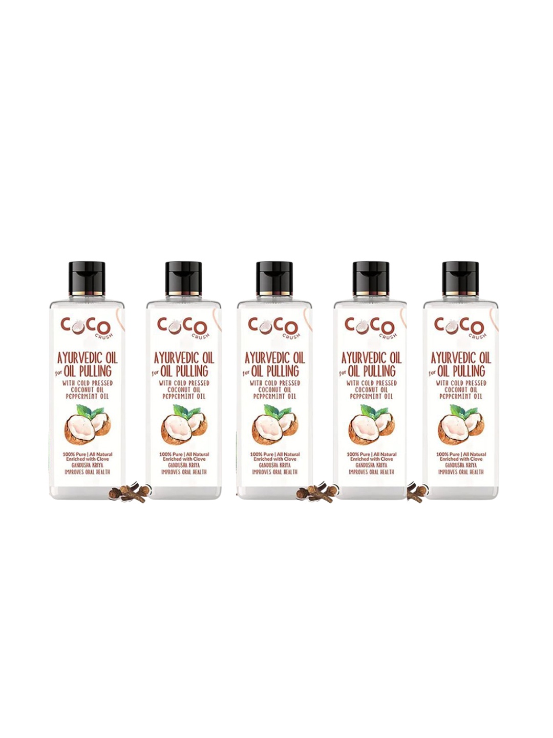 Coco Crush Set Of 5 Ayurvedic Natural Coconut & Peppermint Oral Oil Pulling - 100 ml Each, Transparent
Coco Crush Set Of 5 Ayurvedic Natural Coconut & Peppermint Oral Oil Pulling - 100 ml Each, Transparent