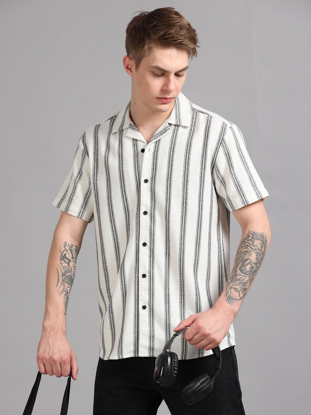 StitchX Men Slim Fit Half Sleeve Textured Striped Cuban Collar Casual Shirt, Off white
StitchX Men Slim Fit Half Sleeve Textured Striped Cuban Collar Casual Shirt, Off white