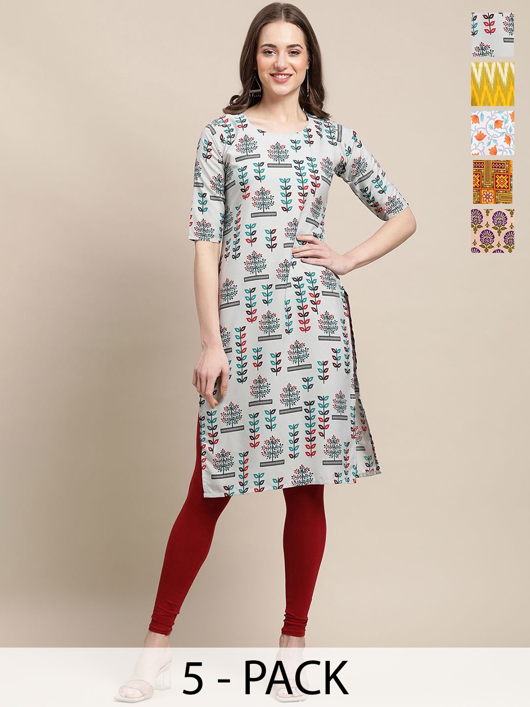 7Threads Selection Of 5 Floral Printed Round Neck Regular Sleeves Straight Kurtas, Grey
7Threads Selection Of 5 Floral Printed Round Neck Regular Sleeves Straight Kurtas, Grey