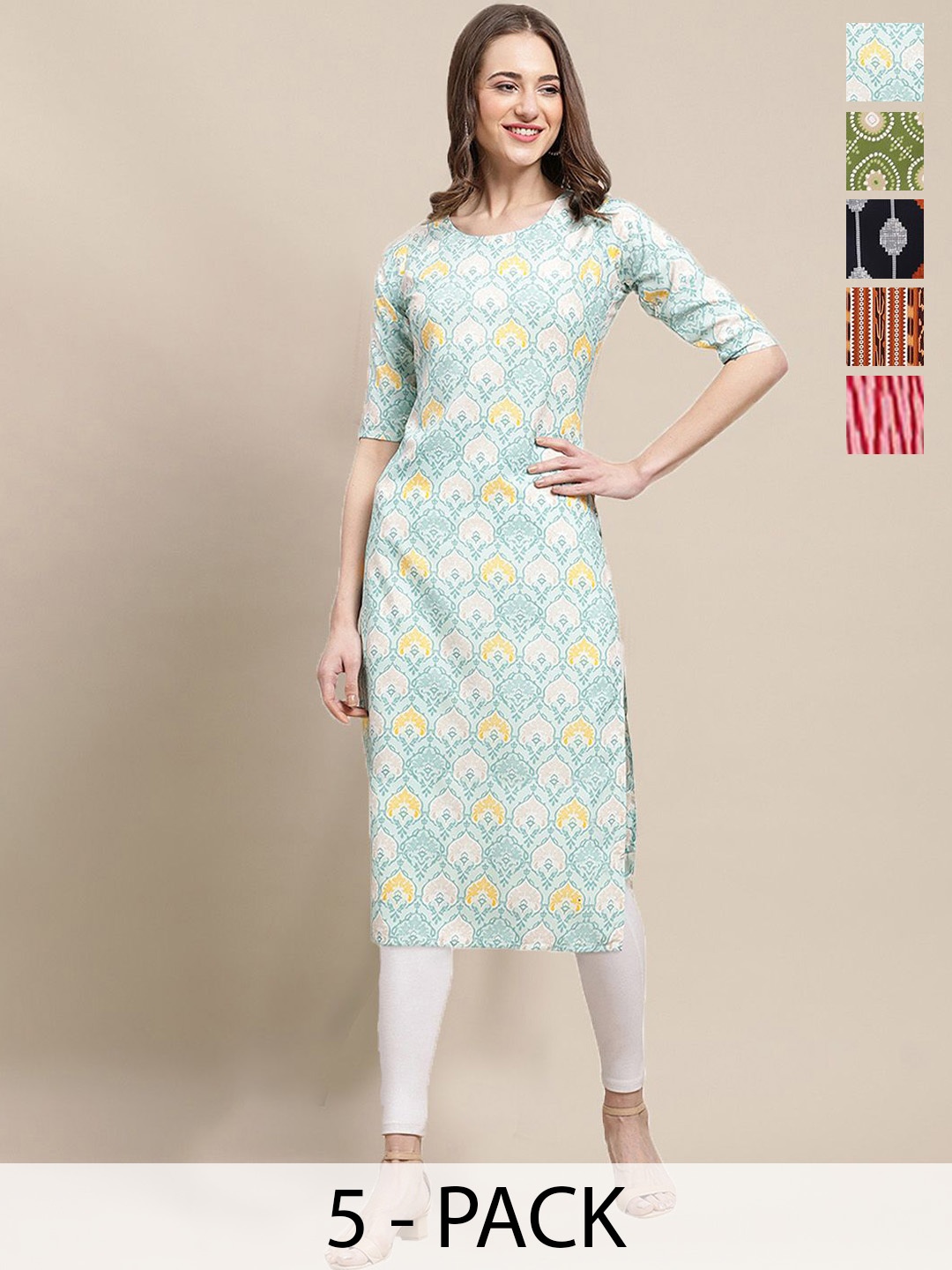 7Threads Selection of 5 Ethnic Motifs Printed Round Neck Crepe Straight Kurtas, Green
7Threads Selection of 5 Ethnic Motifs Printed Round Neck Crepe Straight Kurtas, Green