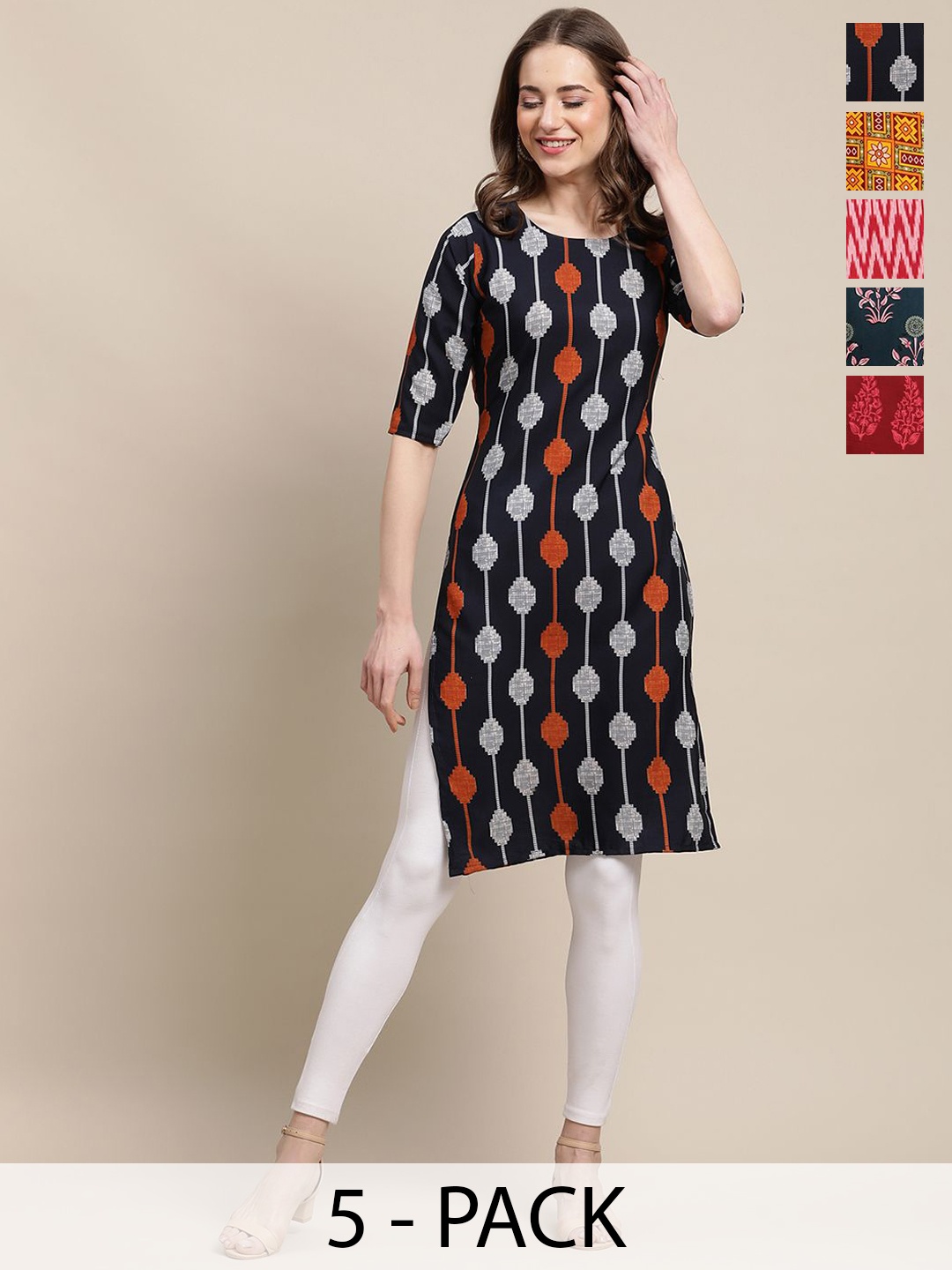 7Threads Selection Of 5 Ethnic Motifs Printed Round Neck Crepe Straight Kurta, Black
7Threads Selection Of 5 Ethnic Motifs Printed Round Neck Crepe Straight Kurta, Black