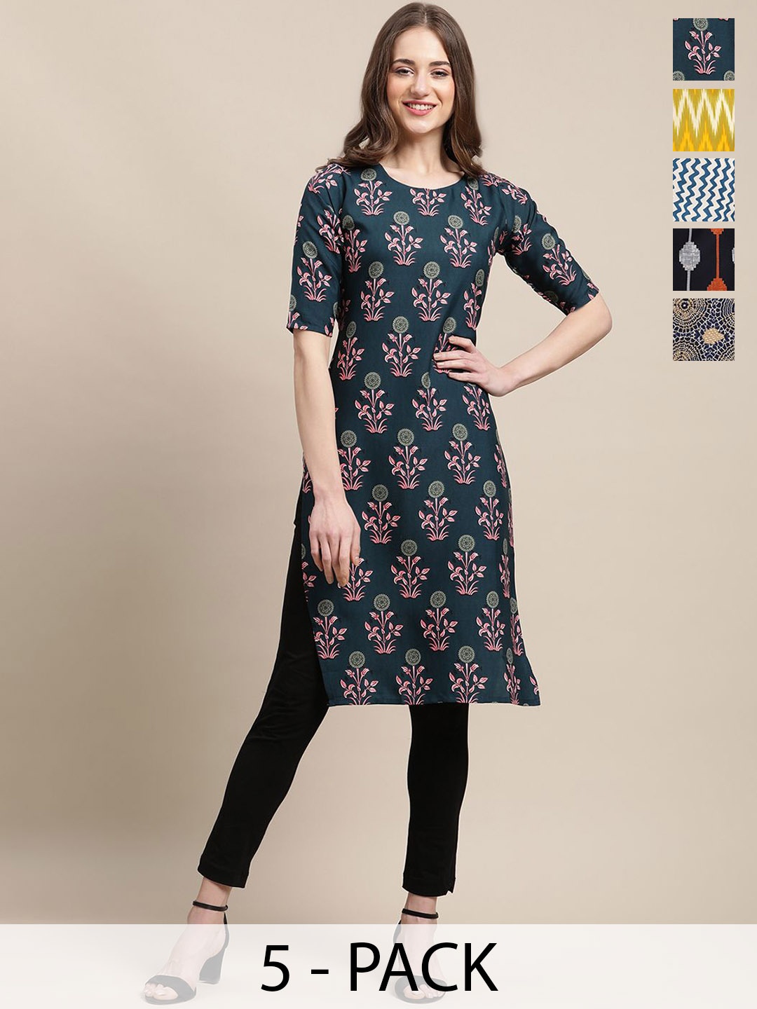 7Threads Selection Of 5 Ethnic Motifs Printed Round Neck Straight Crepe Kurtas, Green
7Threads Selection Of 5 Ethnic Motifs Printed Round Neck Straight Crepe Kurtas, Green