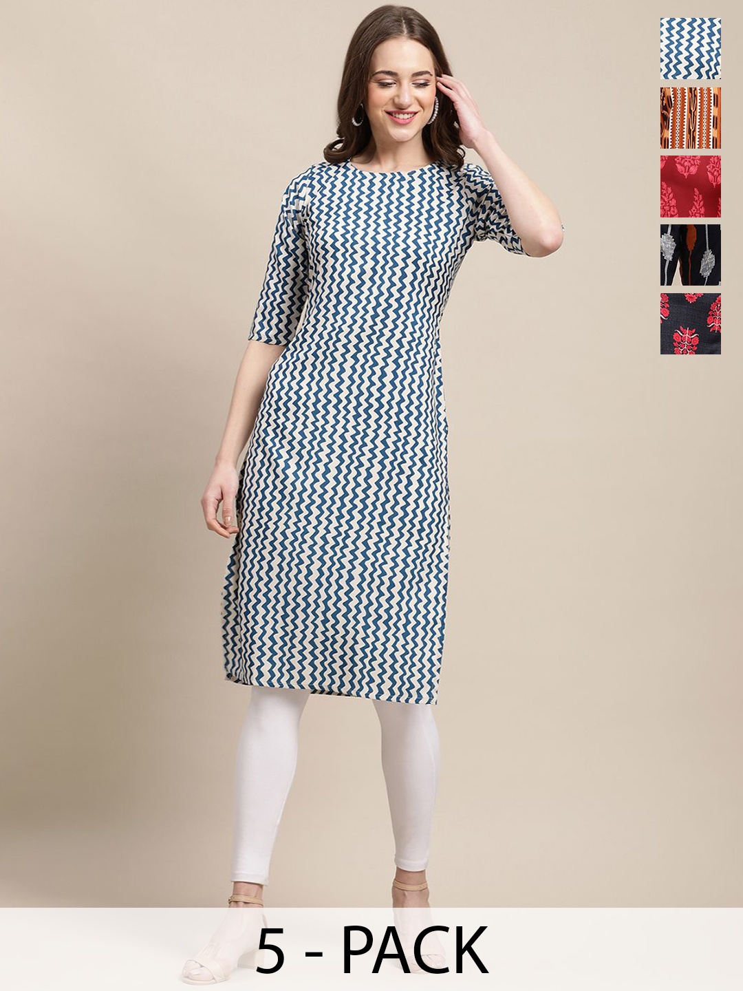 7Threads Selection Of 5 Ethnic Motifs & Geometric Printed Crepe Straight Kurtas, Blue
7Threads Selection Of 5 Ethnic Motifs & Geometric Printed Crepe Straight Kurtas, Blue