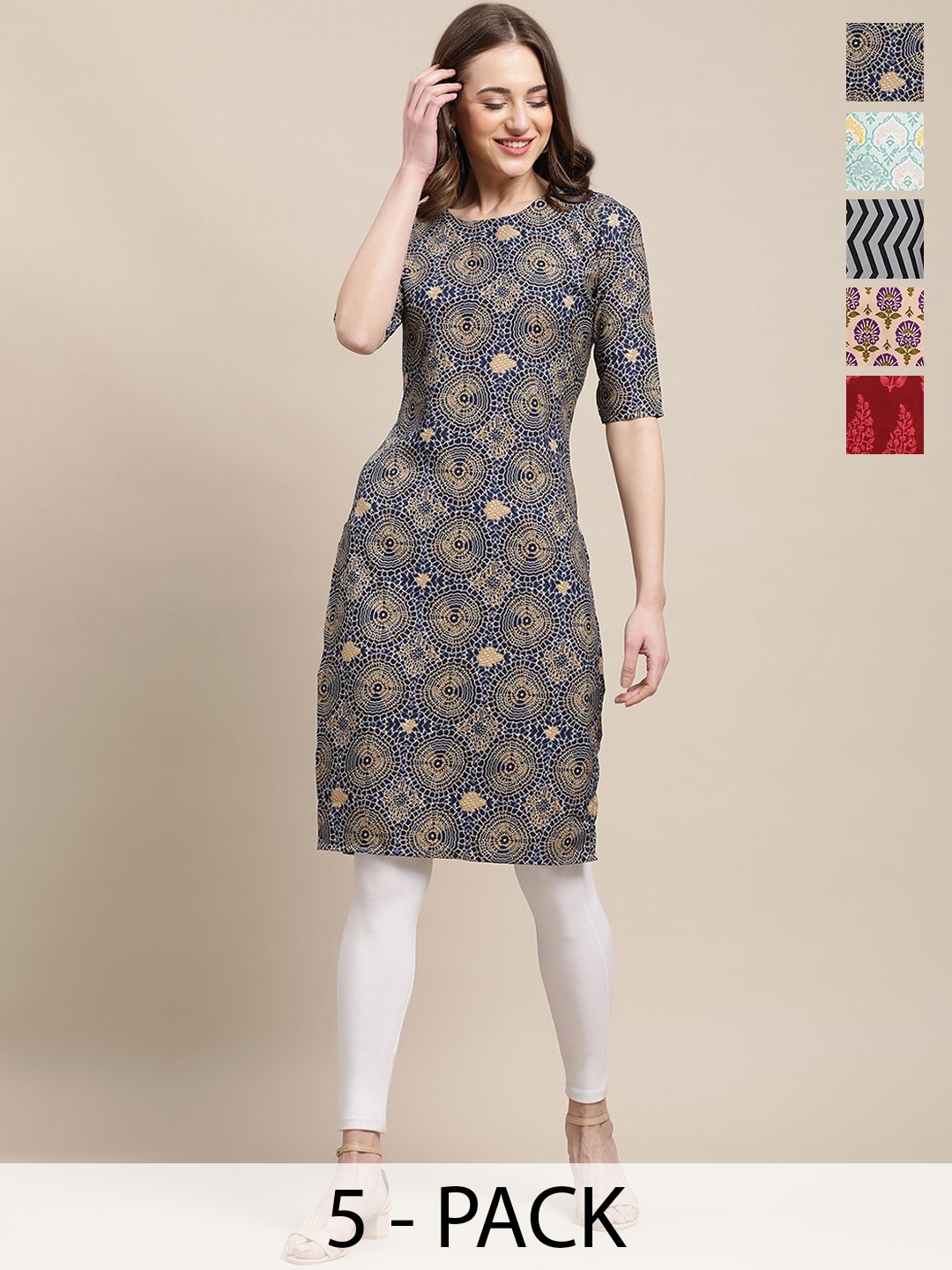 7Threads Selection Of 5 Ethnic Motifs Printed Round Neck Crepe Straight Kurta, Navy blue
7Threads Selection Of 5 Ethnic Motifs Printed Round Neck Crepe Straight Kurta, Navy blue