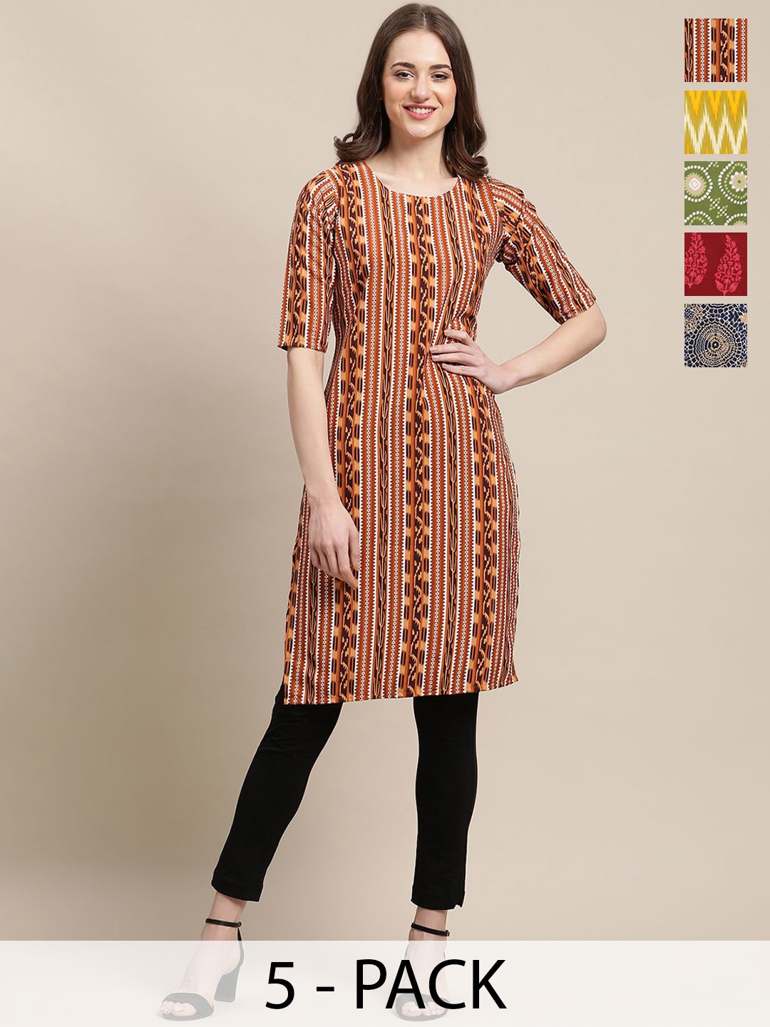 7Threads Selection Of 5 Ethnic Motifs Printed Round Neck Straight Crepe Kurtas, Brown
7Threads Selection Of 5 Ethnic Motifs Printed Round Neck Straight Crepe Kurtas, Brown