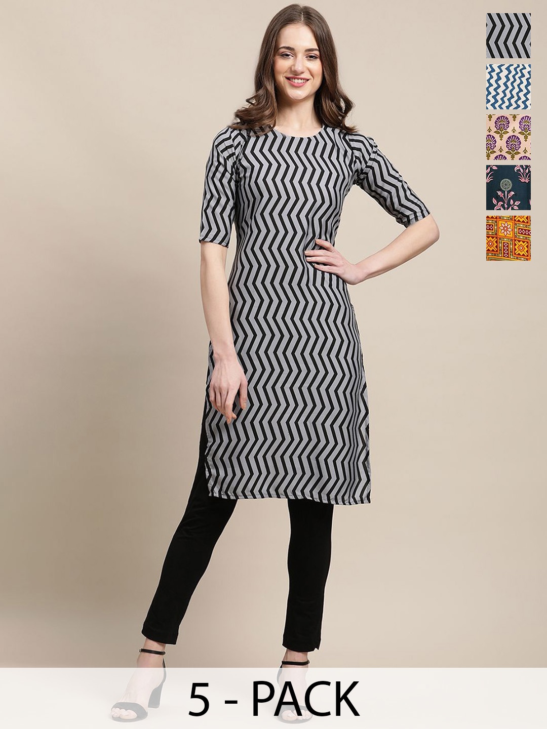 7Threads Selection Of 5 Ethnic Motifs Printed Round Neck Crepe Straight Kurta, Grey
7Threads Selection Of 5 Ethnic Motifs Printed Round Neck Crepe Straight Kurta, Grey
