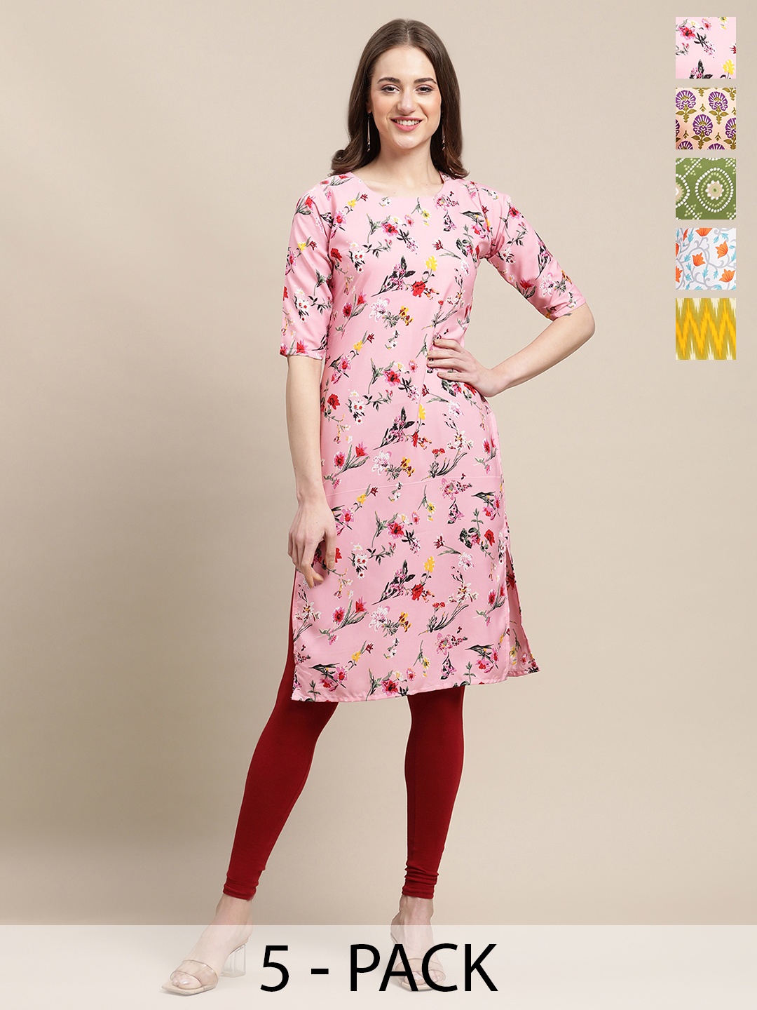 7Threads Selection Of 5 Floral Printed Round Neck Regular Sleeves Straight Kurtas, Pink
7Threads Selection Of 5 Floral Printed Round Neck Regular Sleeves Straight Kurtas, Pink